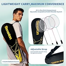 Senston Carbon Fiber Badminton Rackets Set - 2 Professional Racquets + 2 Durable Nylon Shuttlecocks & Carry Bag, 2U Lightweight (90g) with 22LBS Tension for Family, Adults,Backyard/Gym/Club Training