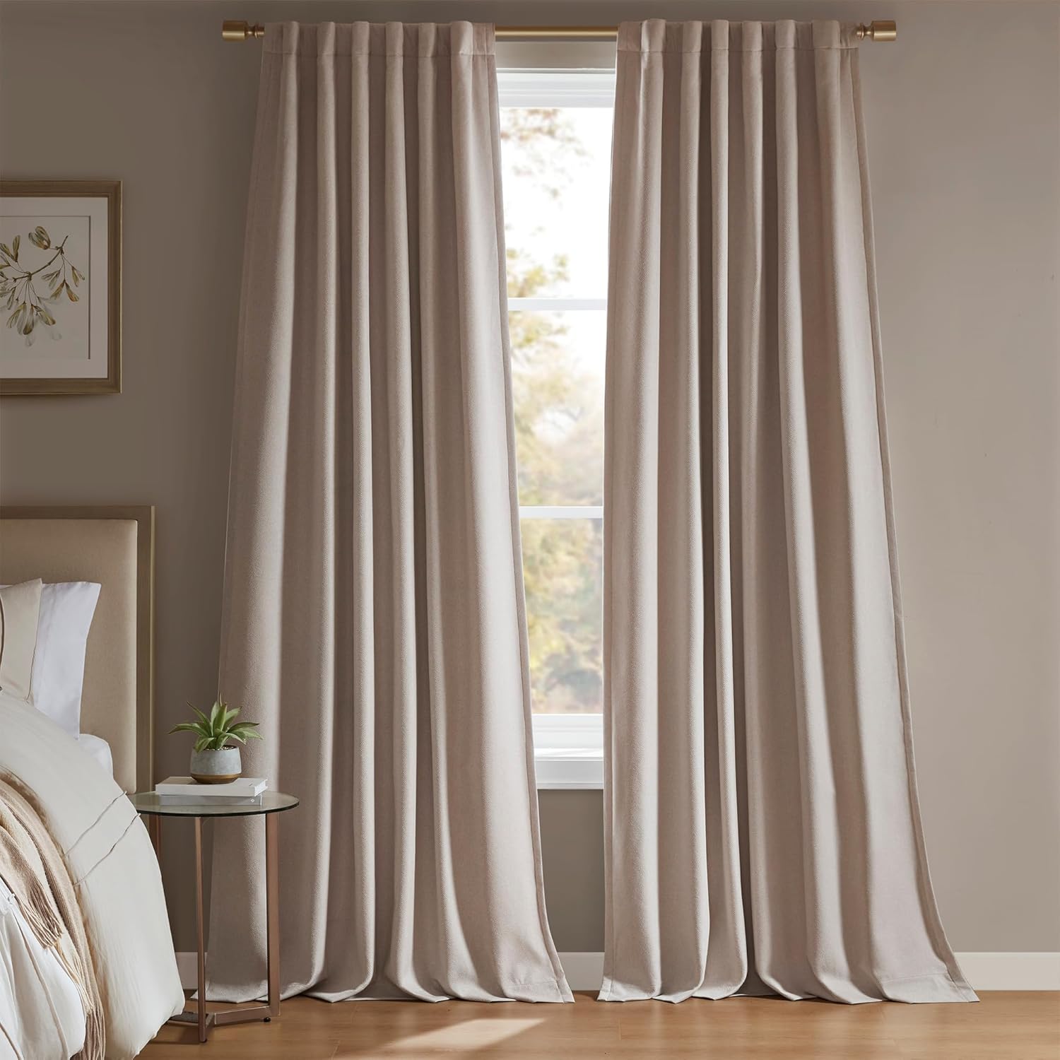 Madison Park Karien 100% Blackout Curtains 52x108 – Linen, 2-Layer Noise Blocking & Energy Smart Thermal Window Panel Pair with Rod Pocket/Back Tab