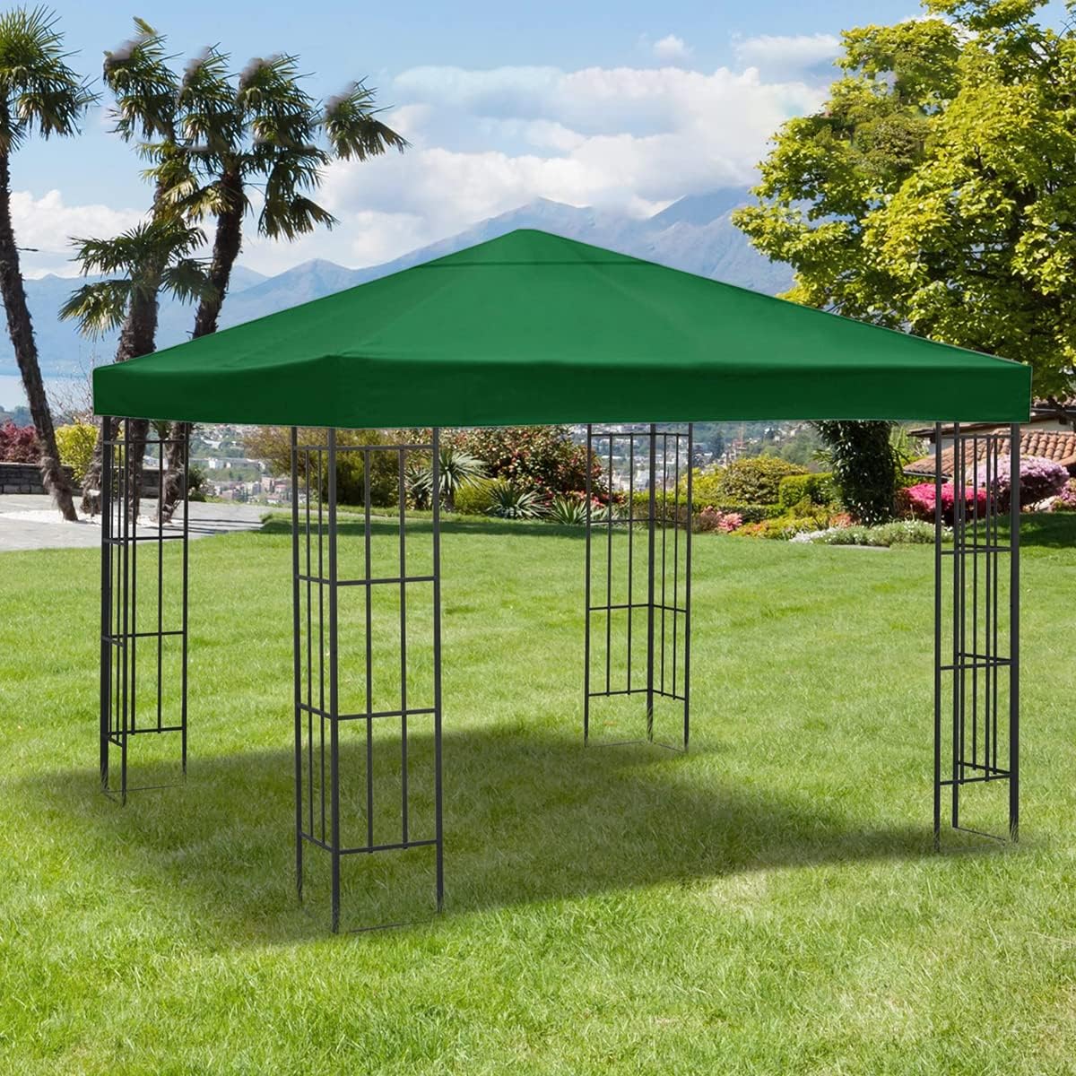 Garden Gazebo Top Cover 3x3M Canopy Replacement Pavilion Roof 1/2 Tier Outdoor Patio Garden Tent Roof Top Replacement Canopy Top Cover for Outdoor Camping Garden Backyard(monolayer,Green)