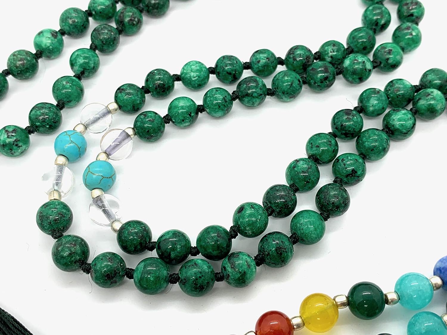 Energized 7 Chakra mala Hand Knotted 108 mala beads necklaces - Japa mala - Buddhist prayer beads - Meditation beads - Healing crystals for men women (Verd Green Jade 4th chakra Heart Chakra Mala) - Image 4