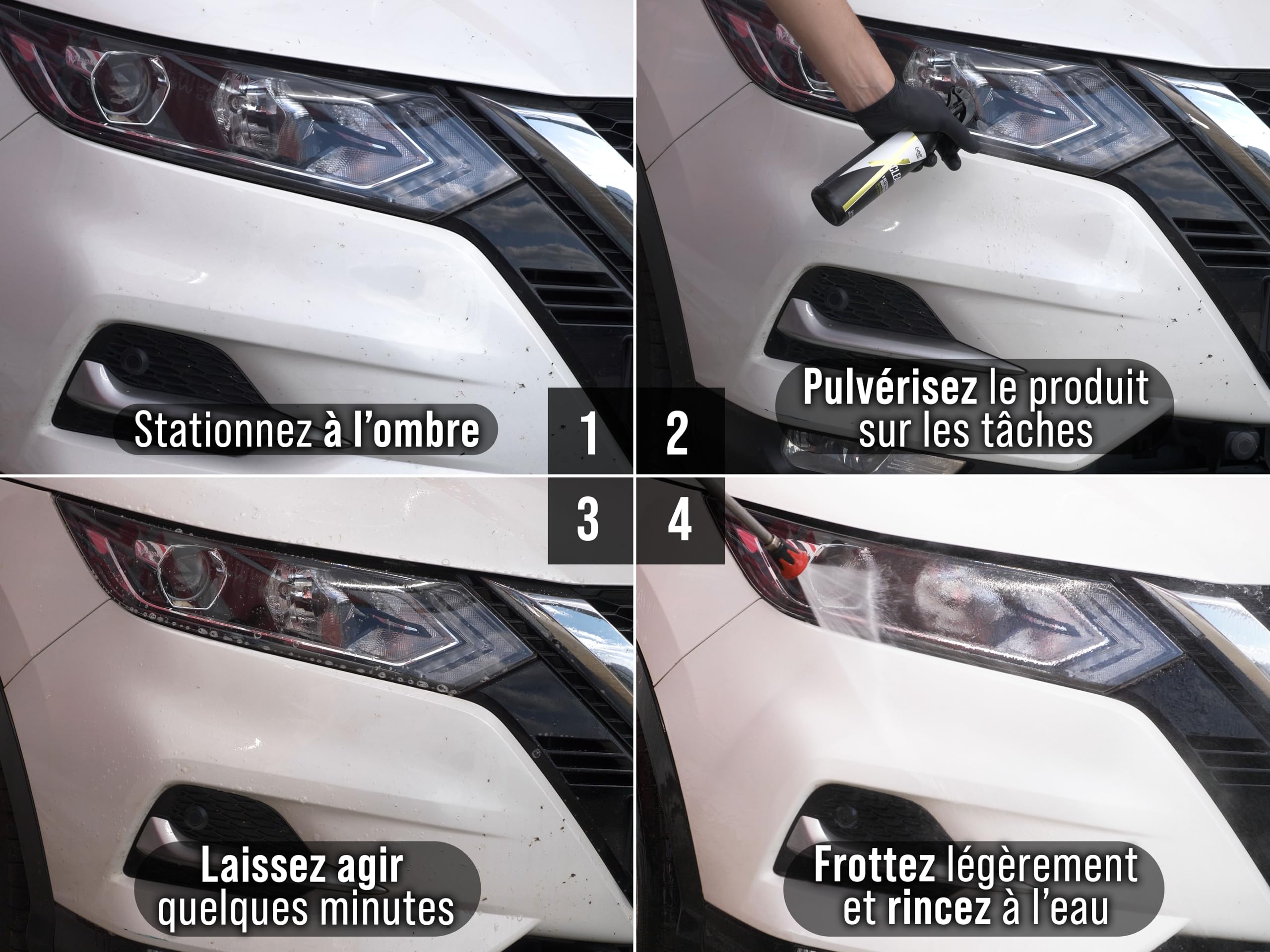 Spray Demoustiqueur voiture 300 ml - Concentré et économique - Élimine efficacement les traces de moustiques, d-insectes, fientes - Carrosserie, pare-brise, phare, vitre, jantes – Nettoyant sans trace