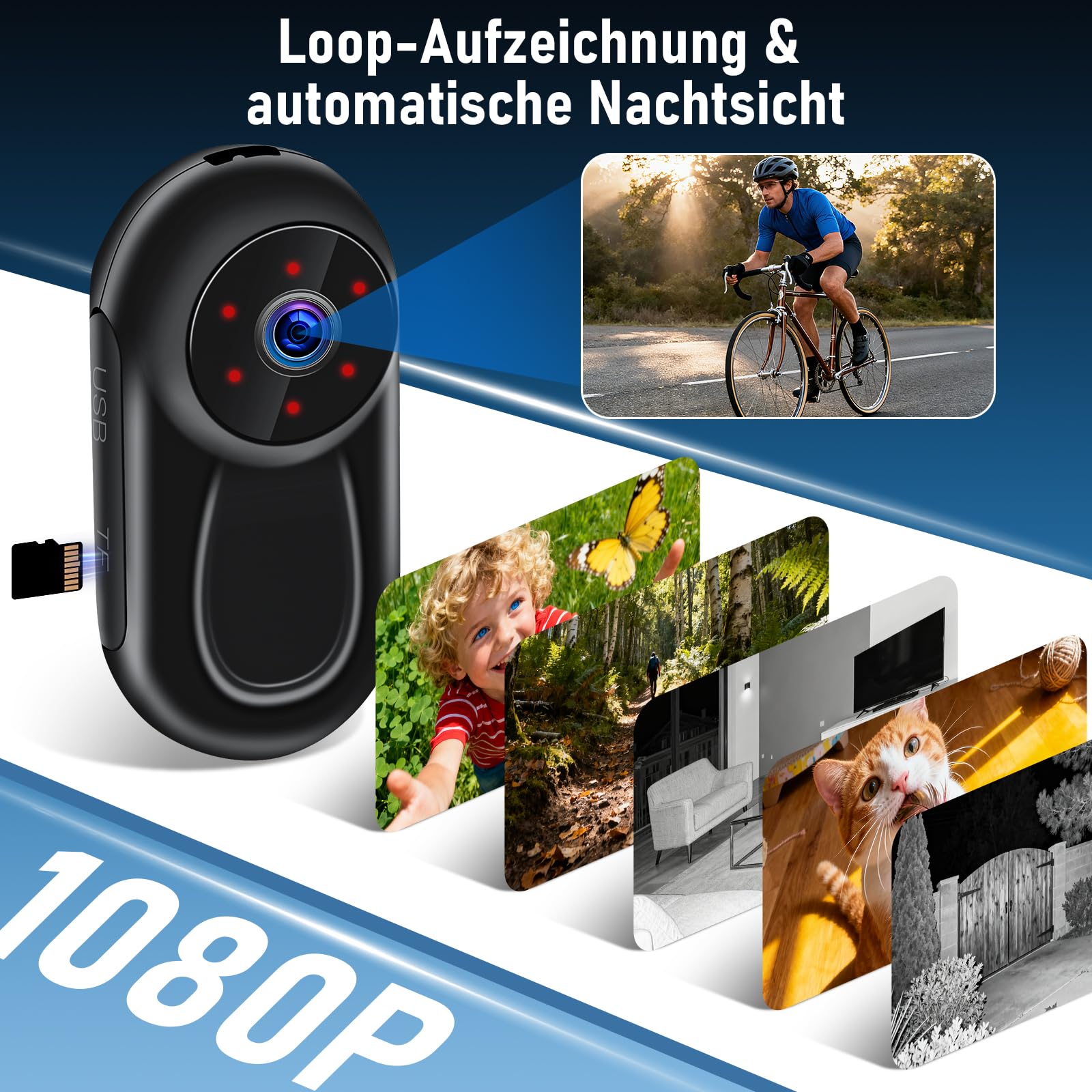 LXMIMI Mini Action Kamera, 120° Tragbare Sportkamera mit 0,63-Zoll-Display | Mini-Körperkamera HD 1080P Helm ActionKamera, Motorrad Sport Kamera, Daumen Action Kamera Unterstützung Auto-Nachtsicht