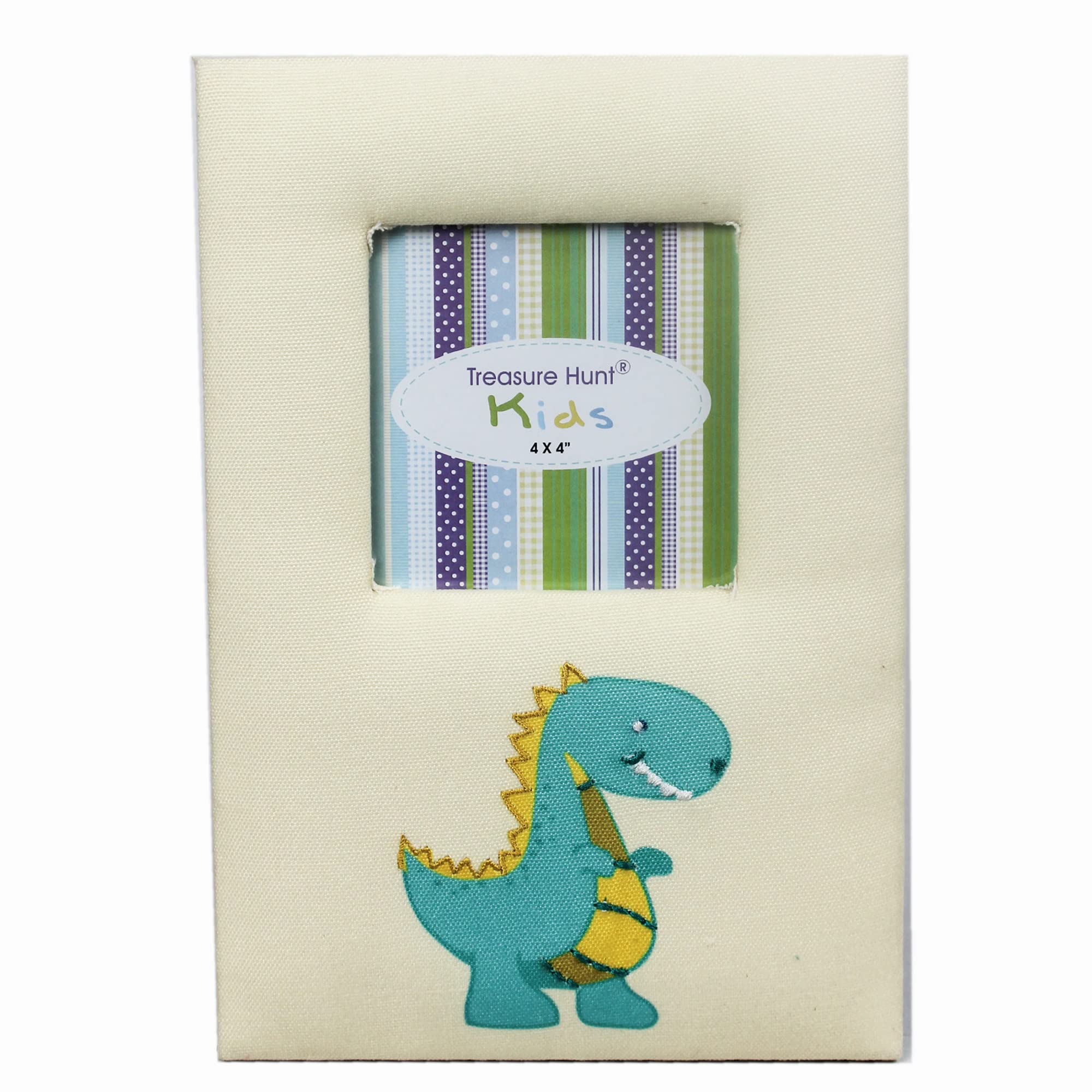 Treasure Hunt® Green/Cream Digital Printed Fabric with Embroidery Baby Dinosaur Design Photo Frame (Picture Size: 4 X 4 Inches)-TH-1727