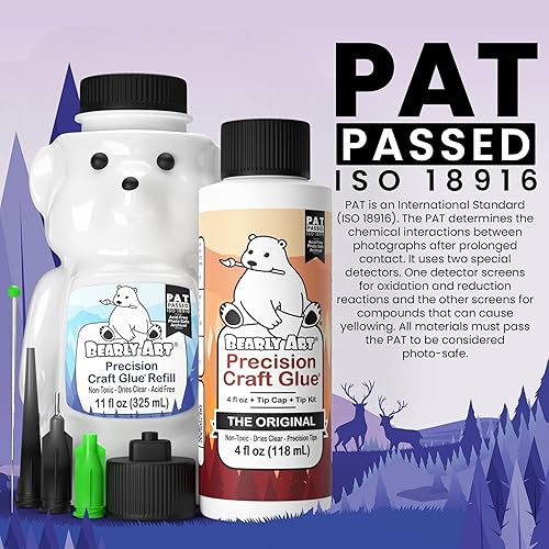 Miniatura 6 de Bearly Art Precision Craft Glue - Paquete de 4 onzas líquidas y 11 onzas líquidas de oso de repuesto - Kit de puntas incluido - Resistente a las