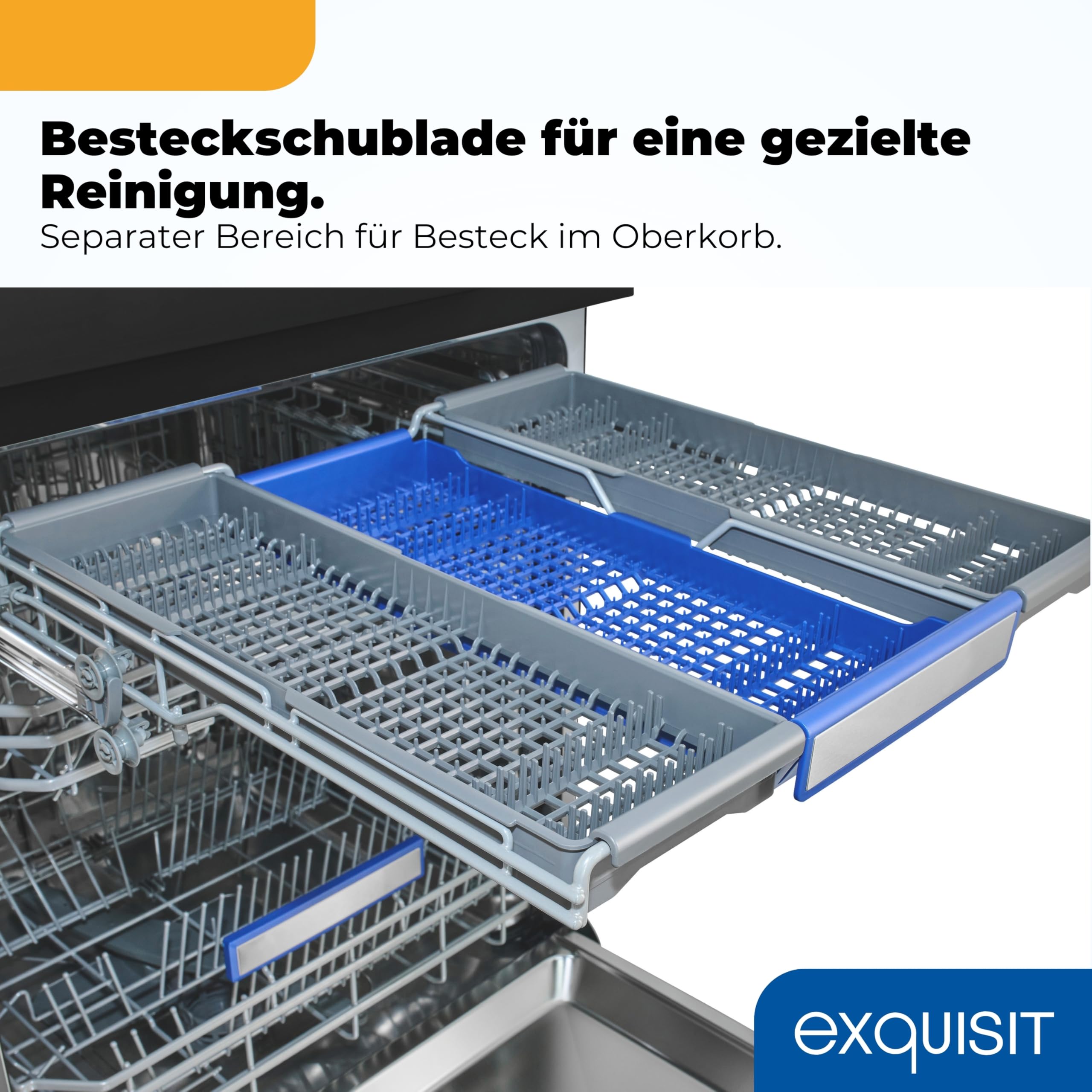 Exquisit Geschirrspüler | 60cm Breite, 16 Gedecke, Energieklasse B, 45 dB | 8 Programme, Auto-Programm, Selbstreinigung, Extra-Trocknung, Hygiene, Startzeitverzögerung Aquastop | GSP9616-450B schwarz