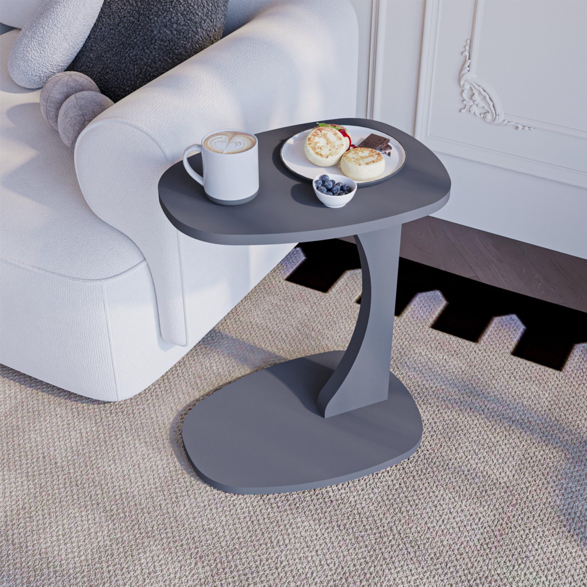 sugodesign Beistelltisch Couch mit Rollen, Kleiner Beistelltisch C-Form, Sofatisch in stylischem Anthrazit, Kleiner Couchtisch fürs Wohnzimmer, ideale Ablagefläche für Laptops, Tassen - Norma