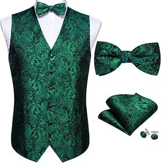 Mens Waistcoat Bowtie Set Paisley Jacquard Silk V-Neck Vest Formal/Leisure