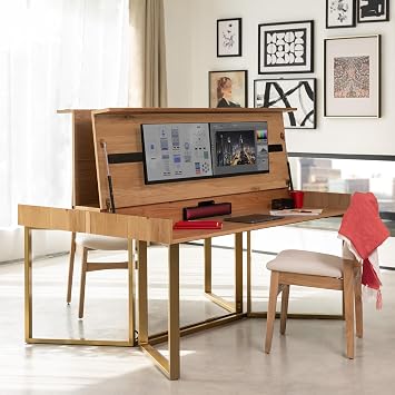 Transformer Table Adjustable Dining Table to Desk, Modern Home Office Desk, Workstation Desk, Study Desk, Space-Saving Work from Home Furniture, Natural - 2 Units