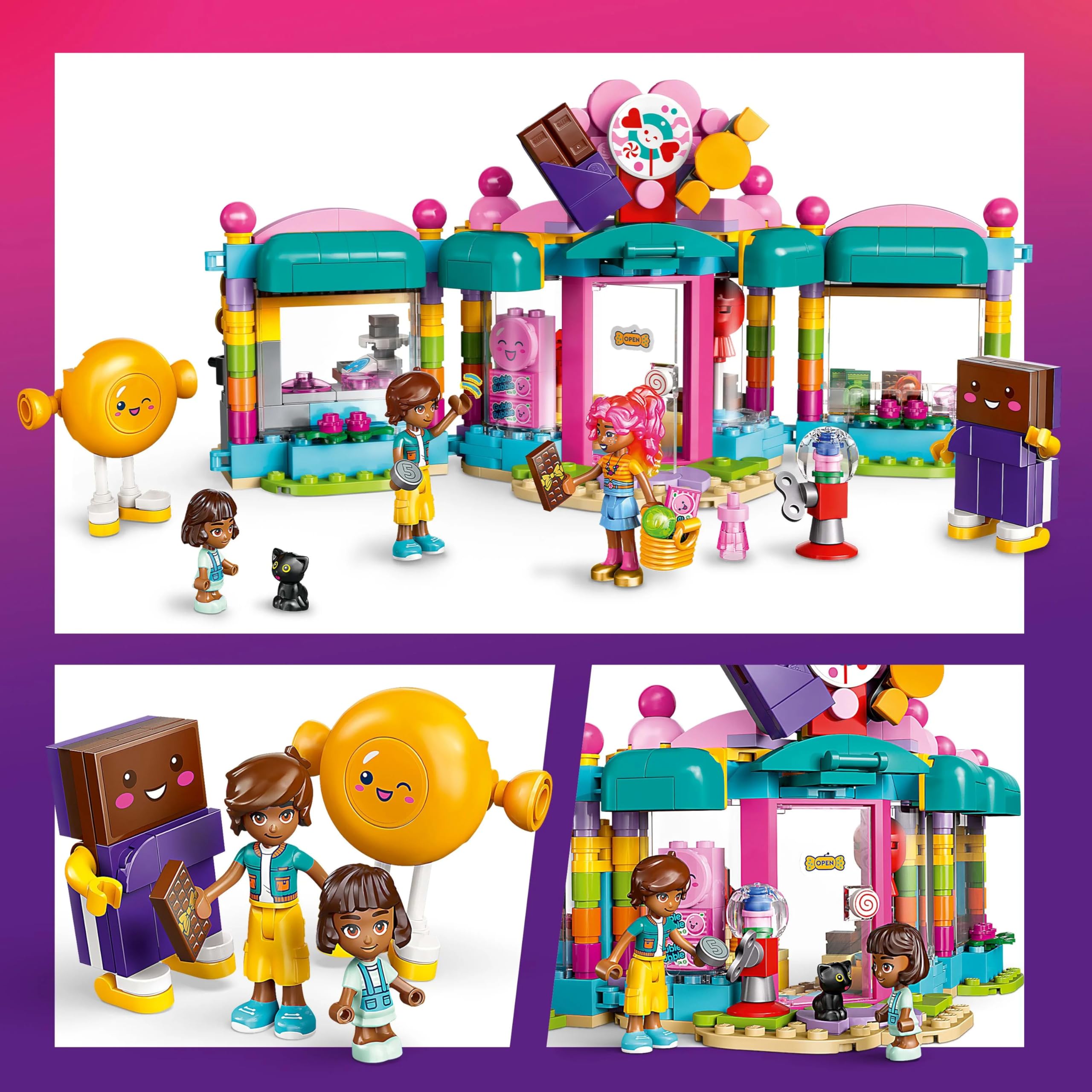 LEGO Friends Sklep z cukierkami w Heartlake 42649 | Zabawa w sklep, zabawkowe jedzenie, prezent dla dziewczynki i chłopca 6+, zestaw klocków dla dzieci, 376 elementów