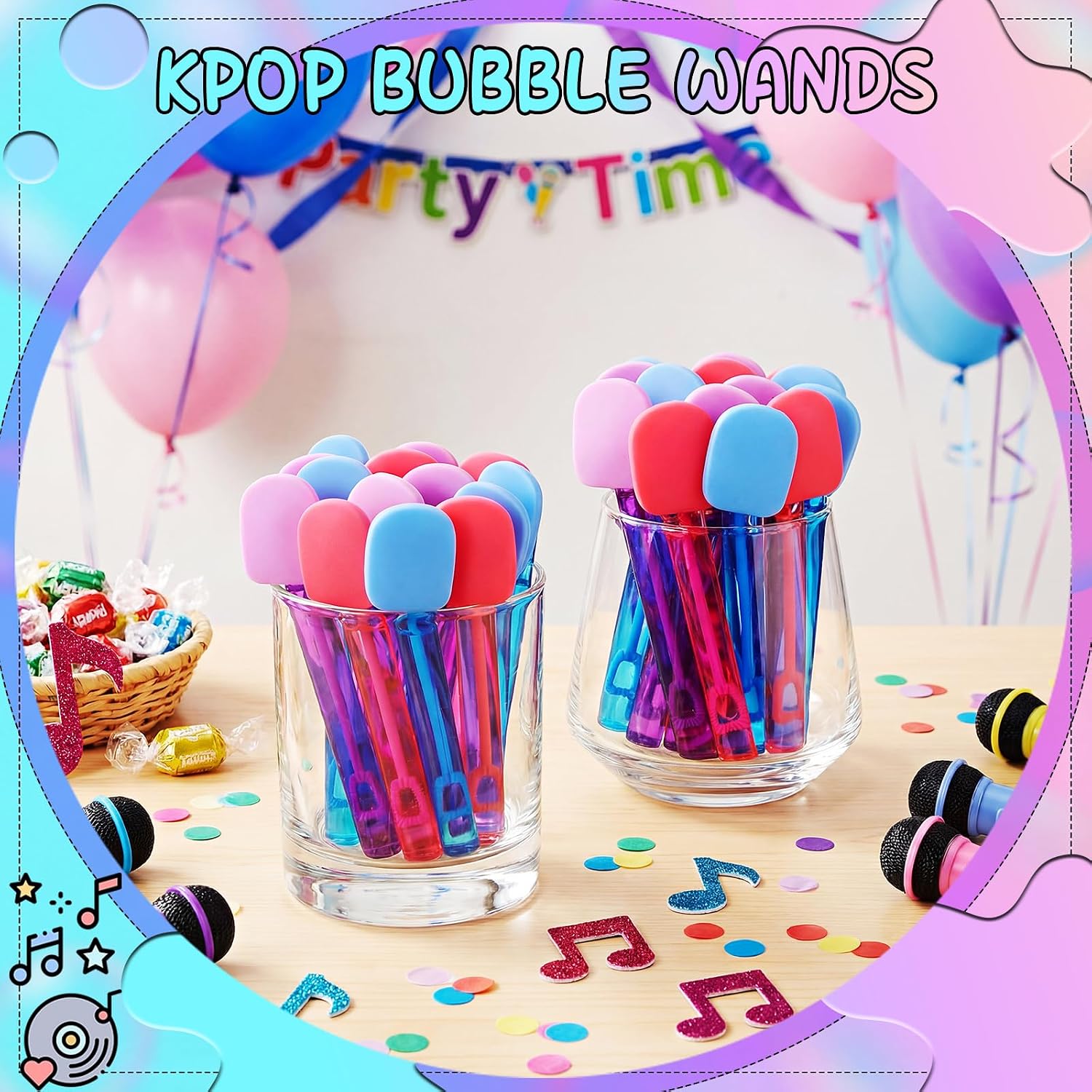 Hollowfly 24 Pcs Kpop Party Favors Microphone Bubble Wands for Birthday Carnival Halloween Christmas Piñata Fillers Outdoor Activities