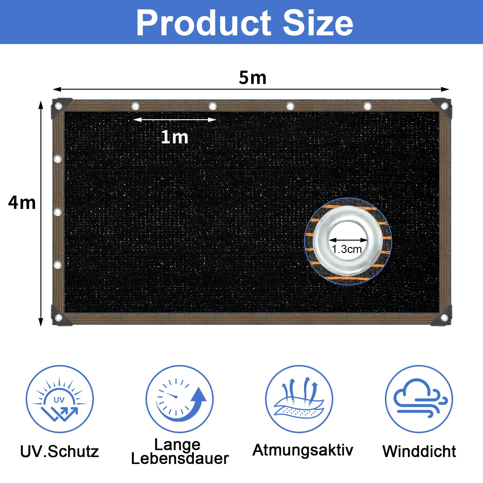 Filet d'ombrage pour Balcon - avec œillets - Utilisé pour protéger Contre la lumière du Soleil et Les Rayons UV - Convient pour Une Utilisation dans Les serres, Les pergolas, Les Jardins et Les,4x5m