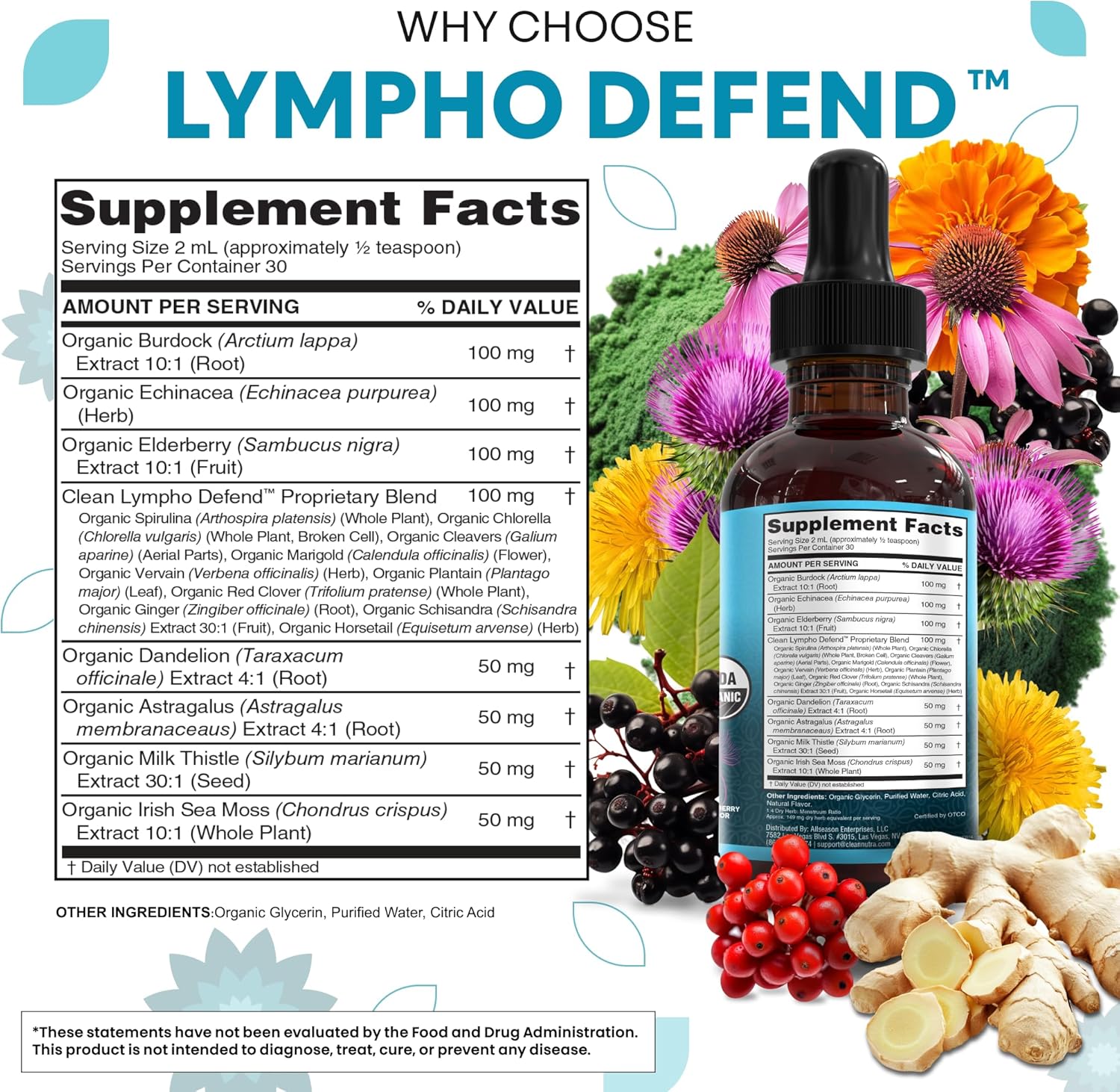 Organic Lymphatic Drainage Supplement | Lymphatic Support Drops | Burdock Root Echinacea Elderberry Dandelion Astragalus Milk Thistle Sea Moss Red Clover Cleanse Marigold Drop by Clean Nutra - Image 4