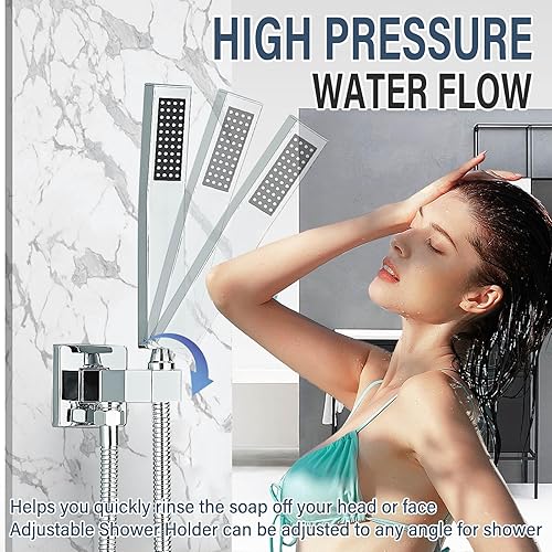 Miniatura 5 de Cabezal de ducha LED de 12 pulgadas con cabezal de ducha de mano de latón, juego de grifos de ducha de lujo, juego completo de ducha combinado de