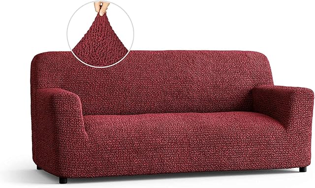 Menotti 3 Seater Couch Cover - Sofa Cover - Sofa Protector - Soft Polyester Fabric Slipcover - 1-Piece Form Fit Stretch Elastic Stylish Furniture Cover - Microfibra Collection - Bordeaux (3 Seater)