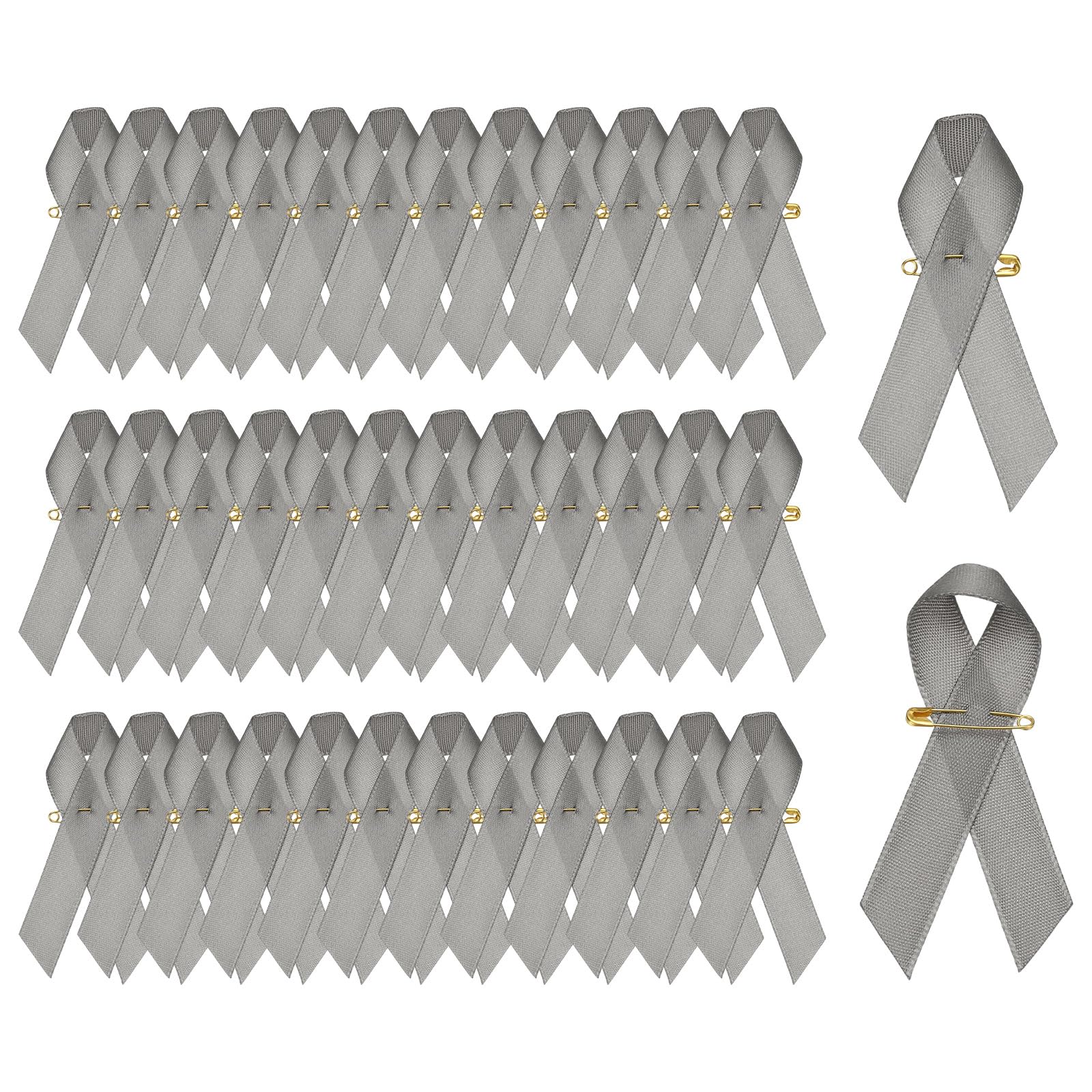 YELARXI Satin Awareness Ribbons, Satin Ribbon with Pins - Fitting for (Charity Public - Social Event - Party Event - Clothing Decoration) 100 Pcs & 3 Inch & Gray