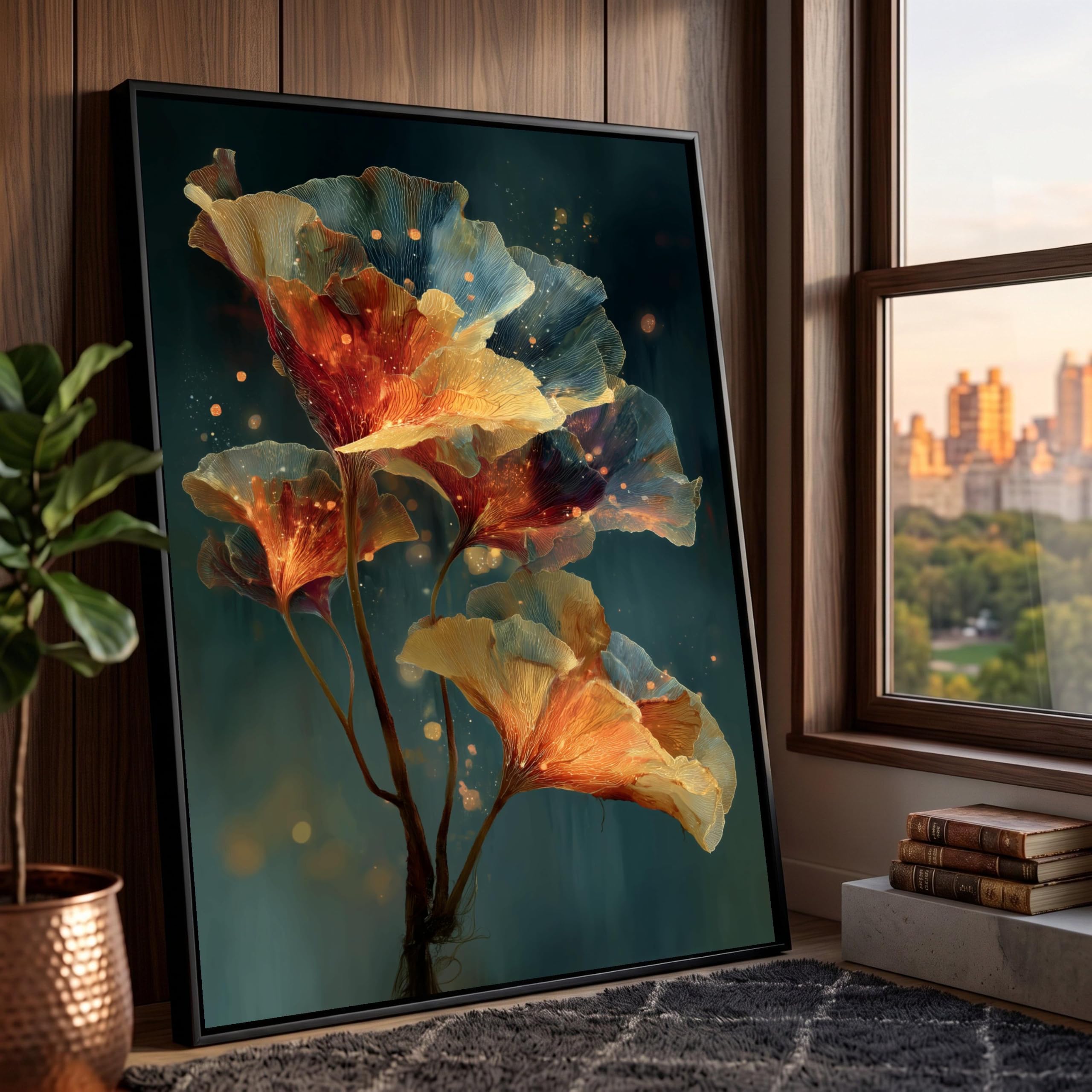 Lmycheng Frameless Ginkgo Leaves Canvas Wall Art, Golden Floral Arrangement, Botanical Painting Modern Home Decor, Nature Canvas Prints(70X110cm/Frameless)