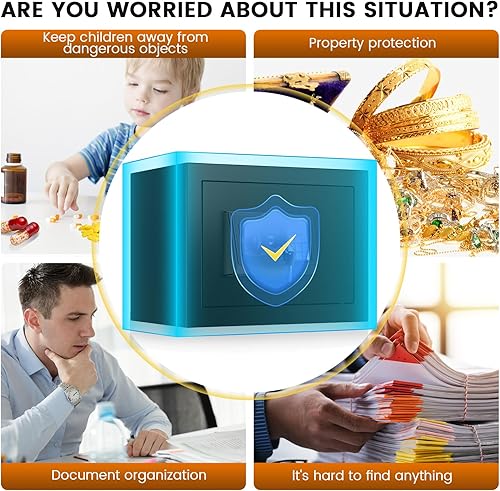 Miniatura 7 de Caja fuerte de 9.84 pulgadas de alto, caja fuerte para el hogar de 2.5 pies cúbicos con bolsa impermeable ignífuga, caja de seguridad digital
