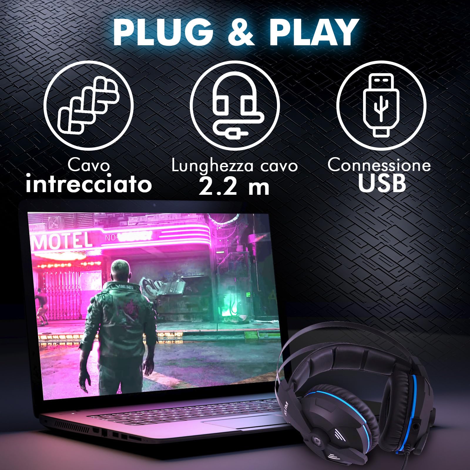 KLIM IMPACT V2 Cuffie Gaming USB con Microfono - Gamer Headset - Suono Surround 7.1 + Cuffie PS5 con Isolamento del Rumore - Audio ad Alta Definizione + Per PC PS4 PS5 + Nuova versione