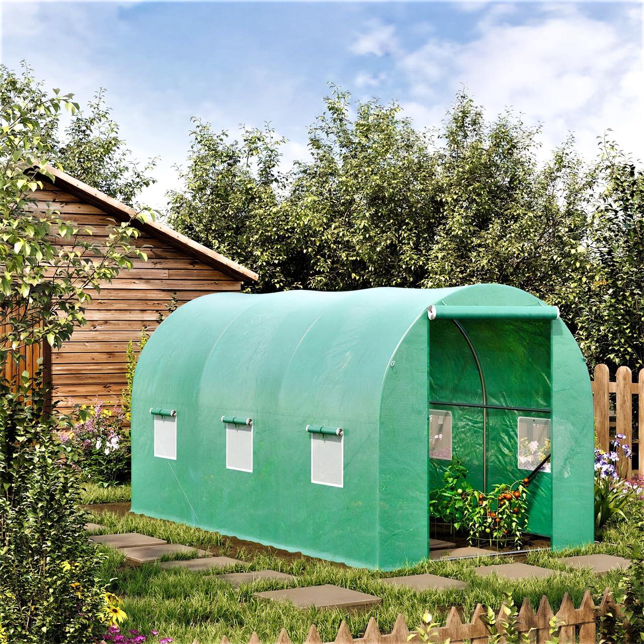 MalTec Szklarnia foliowa zapasowa osłona do tunelu ogrodowego 7,5 m2 zielona 2,5 x 3 x 2 m warzywa owoce 140 g/m2