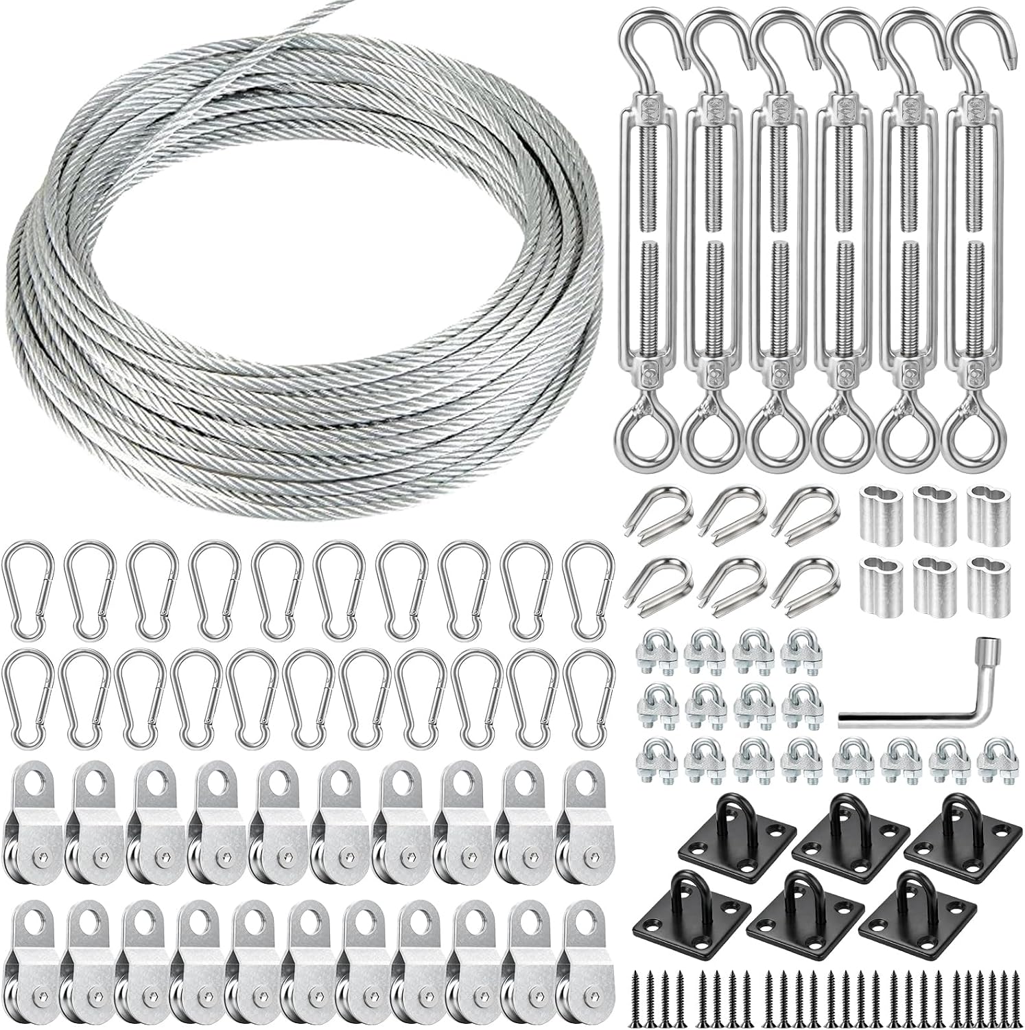 Batting Cage Cable Kit for 10/20/35/55/70FT, Heavy Duty Retractable Batting Cage Netting Net Wire Tension Hanging Kit, Batting Cage Frame for Backyard, DIY Baseball & Softball Hitting Tunnels