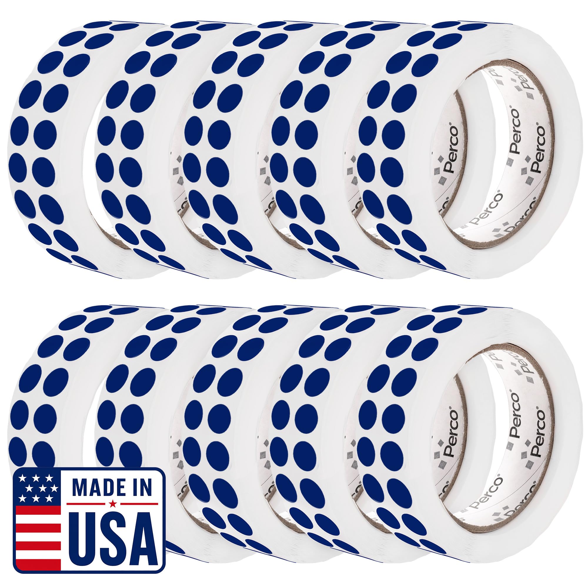 Perco Dark Blue Perforated Round Circle Dot Sticker 1/2-Inch Labels — 10 Rolls, 30,000 Stickers—Office, School for File Tabs, Inventory Coding &amp; Organized Systems, Strong Adhesive—Made in USA