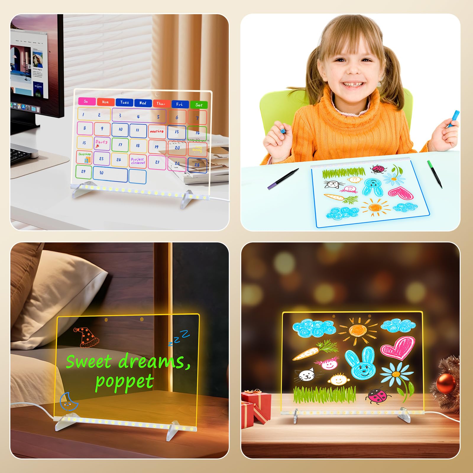 Pizarra de dibujo LED con 8 colores, pizarra acrílica de borrado en seco de 13 x 10 pulgadas con 13 efectos de luz, tablero de garabatos brillantes, regalos para niños para Halloween, Navidad, regalos 6