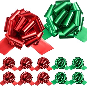 20 Pieces Christmas Pull Bows Red and Green Ribbon Bows with Metallic Luster and Metal Texture for Present Wrapping, Xmas, Wedding, Valentines Day and Christmas Wreath Baskets, 5 inches Red, Green