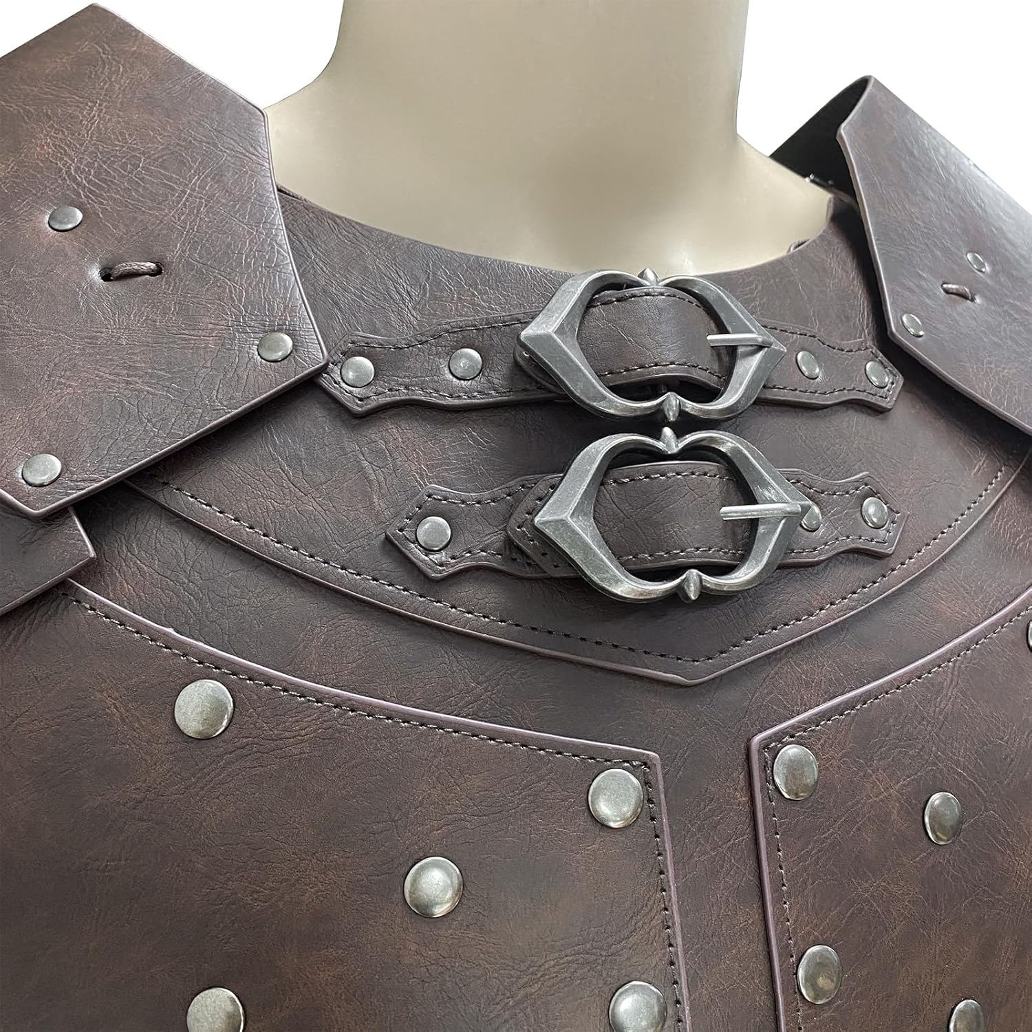 HiiFeuer Medieval Faux Leather Chest Armor, Vintage Pauldron Shoulder Armor Adjustable Mercenary Knight Archer Vest Armour - Image 4