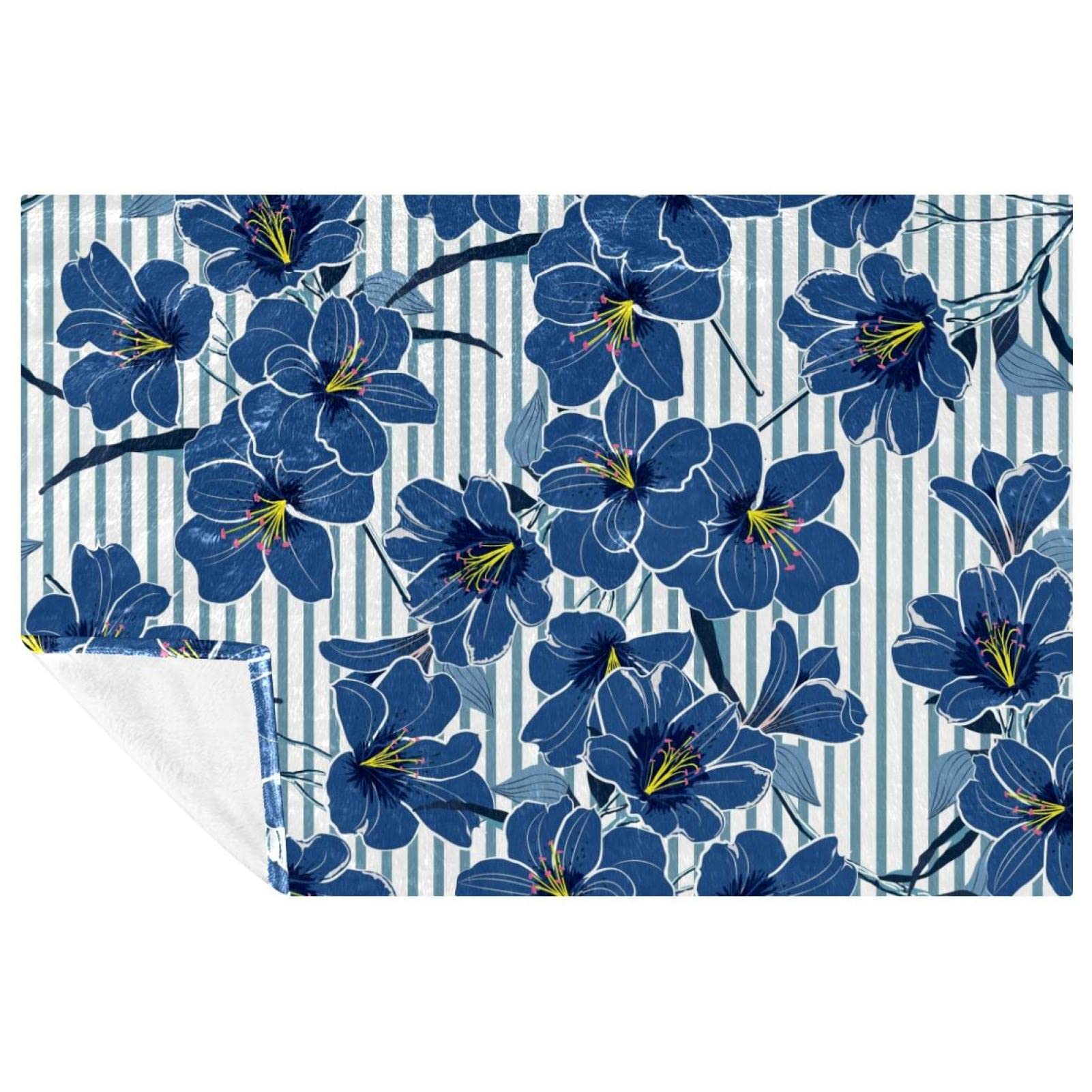 Jeté de lit imprimé floral bleu canapé couverture chaude pique-nique plage