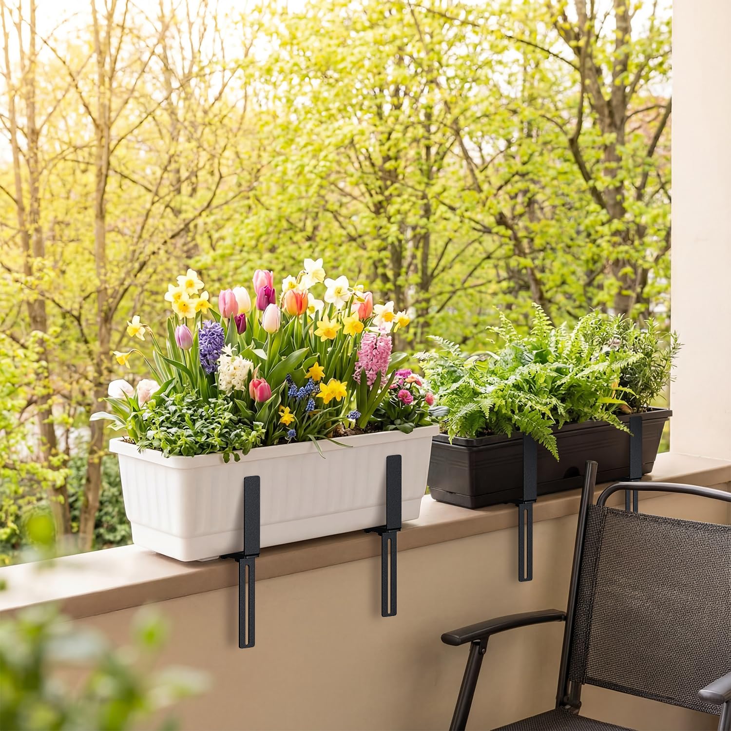 Set di 6 supporti per fioriere a forma di H, supporti per vasi da balcone senza fori Adatti per ringhiere da balcone da 1,5 a 32 cm e fioriere da 15 a 23 cm, supporto per fioriere per ringhiere