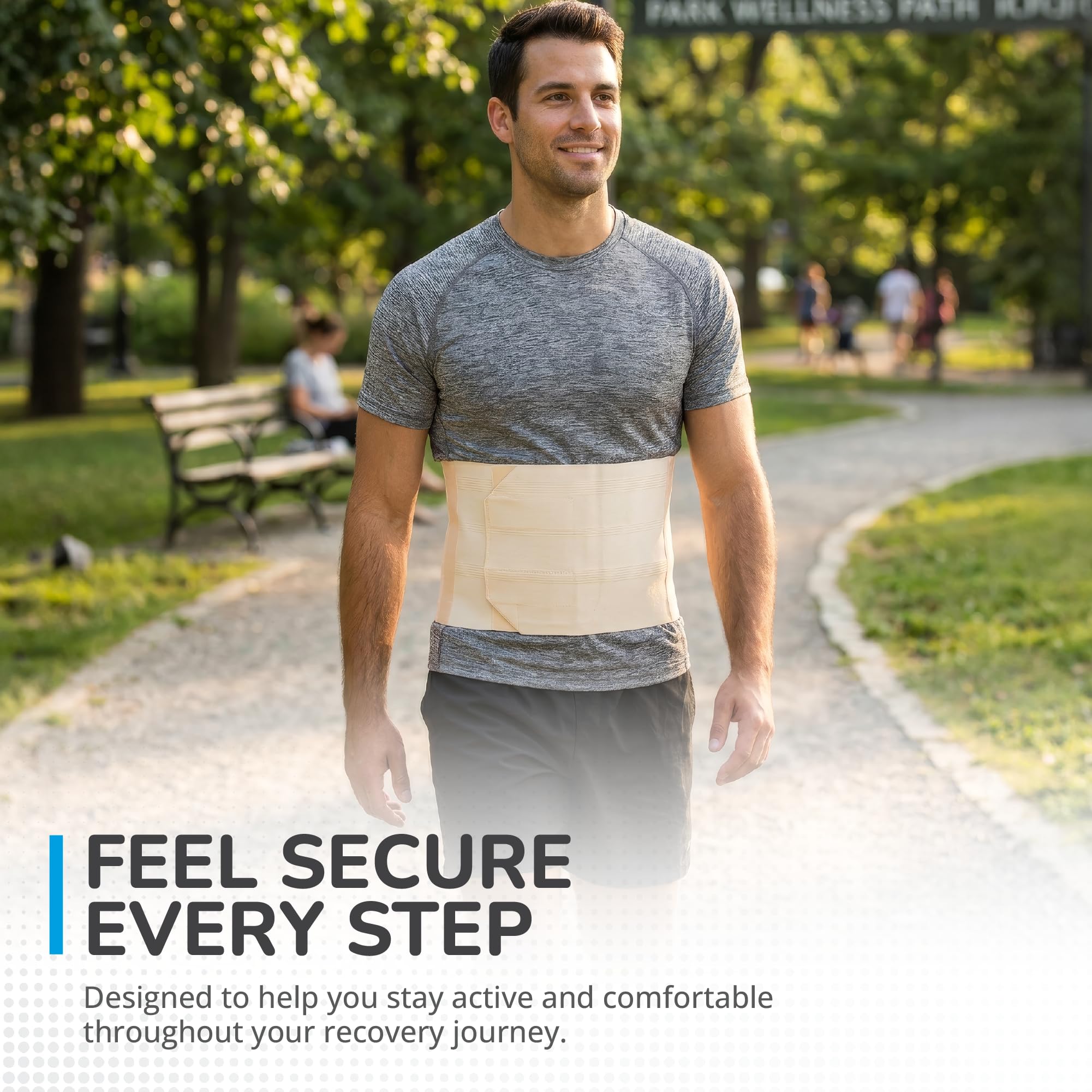 Thermoskin Bauchbinde und Bauchbandage - Verstellbare Länge 60-158 cm - Elastischer bauchgurt nach op und nach Gebur, Bauchstütze Damen und Herren, Beige