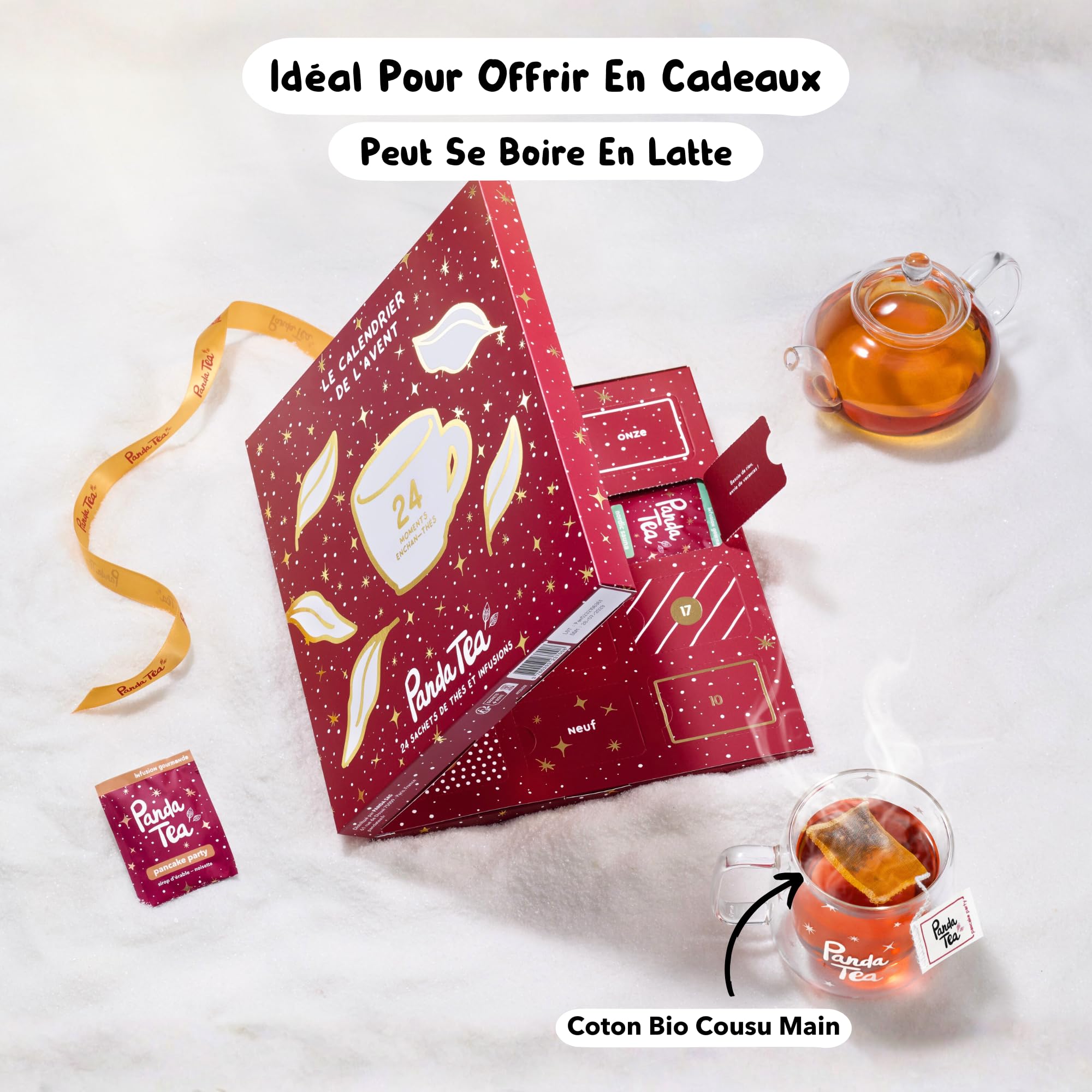 Panda tea – Calendrier de l'Avent 2025 Thés & Infusion Bio – Coffret Cadeau – Assortiment de 24 sachets Mousselines – Calendrier de l’Avent pour Femme & Homme
