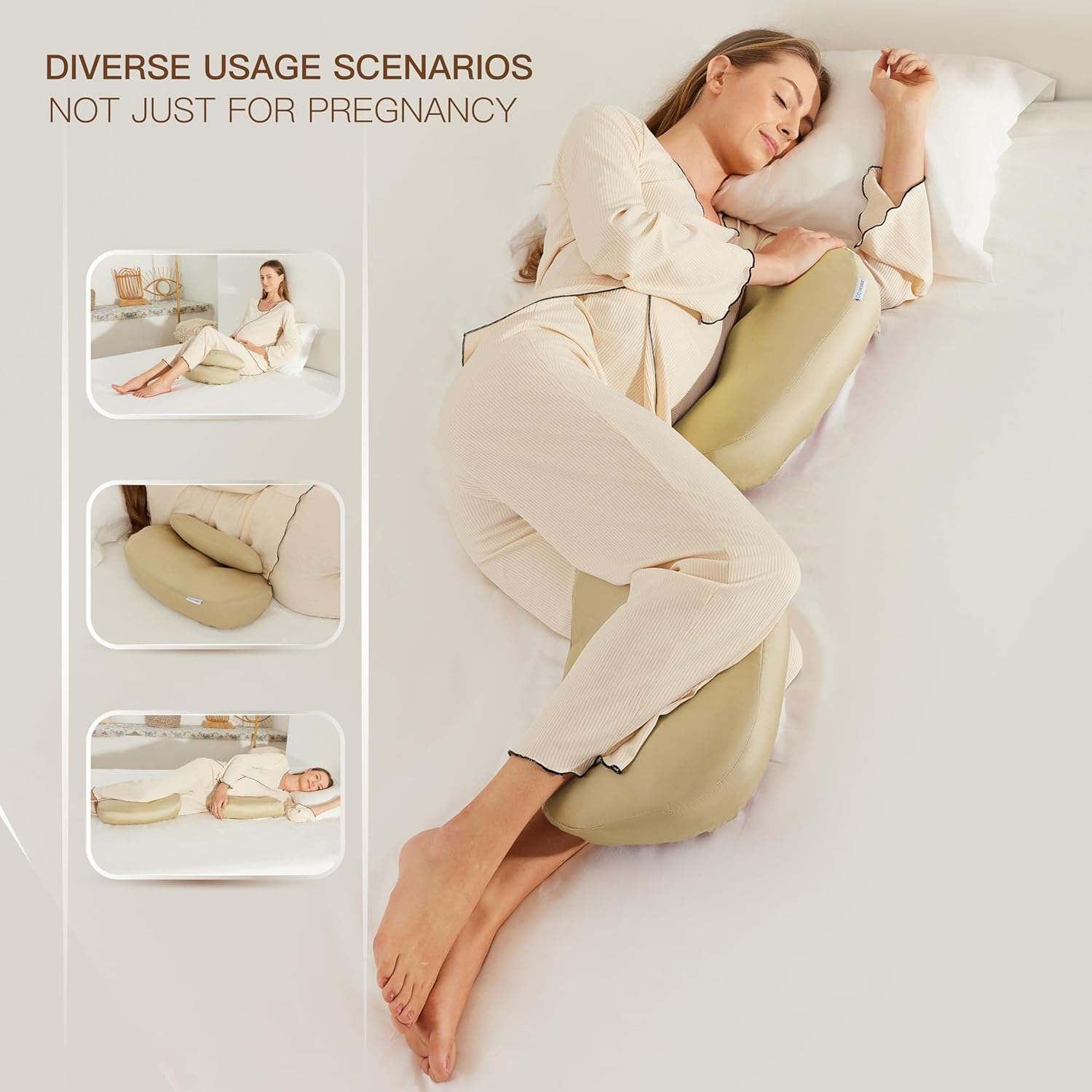 Pregnancy Pillow for Sleeping, Washable 100% TENCEL Lyocell Cover, Adjustable Travel Wedge Pillow for Side Sleepers, Silky Breathable, Cooling Maternity Body Pillow, Pregnancy Must Haves, Green
