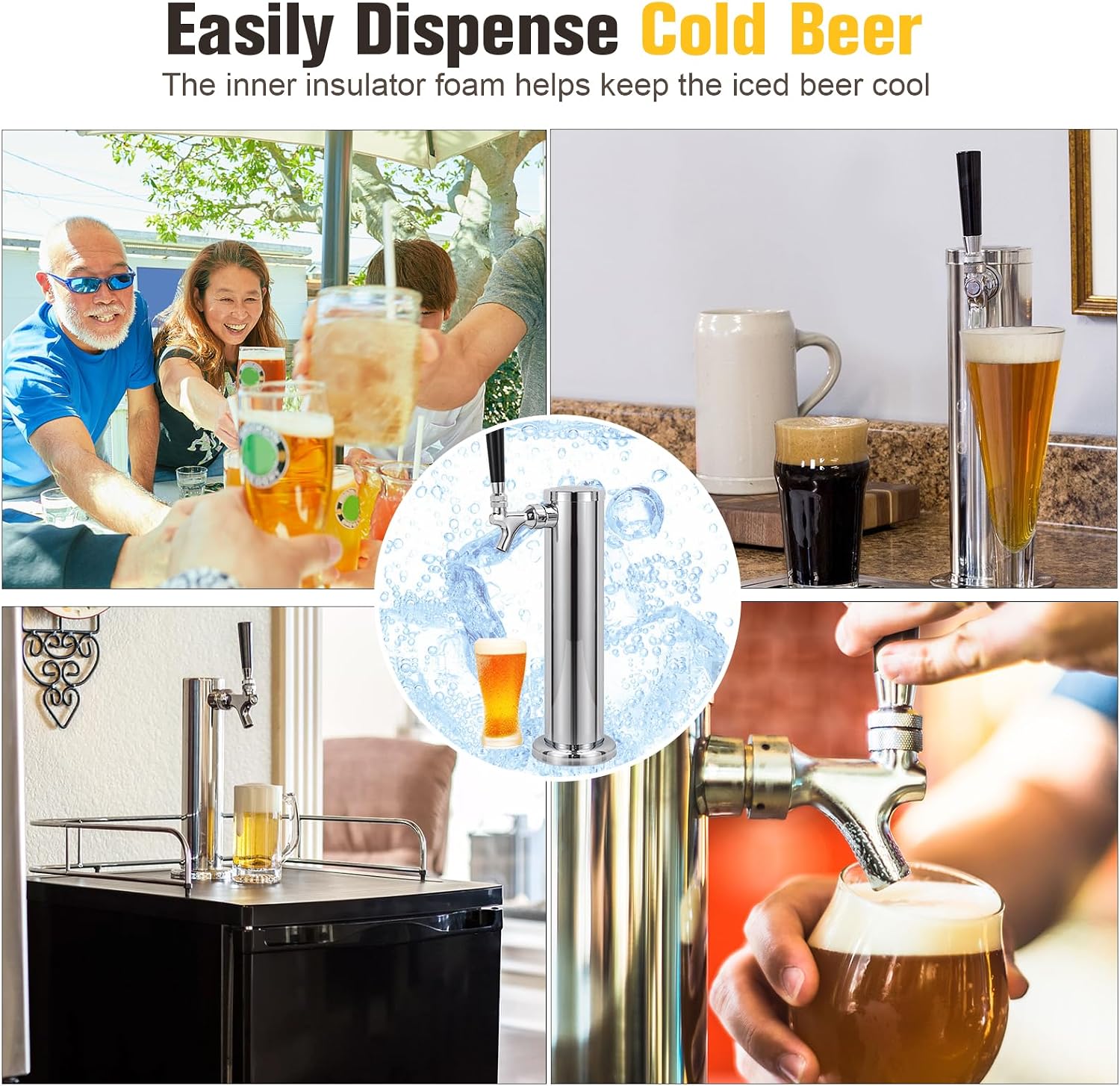 Single Tap Beer Tower, Stainless Steel Keg Tower for Countertop & Kegerator