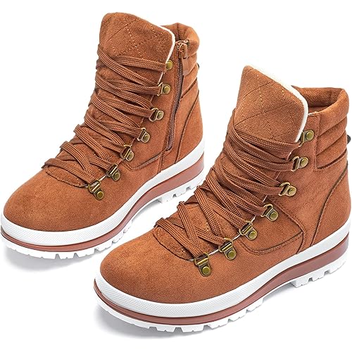 Shupua Women's Ankle Boots Winter Snow boots Fur Lined Warm Booties Girls Snow boot Lace Up Ankle boot