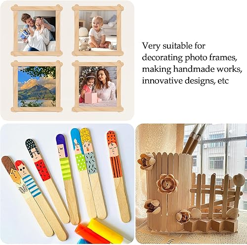 Miniatura 6 de 200 palos de artesanía de madera natural para palillos de hielo, palos de paletas de paleta de paleta de paleta de palo de 4 – 1/2 pulgadas de