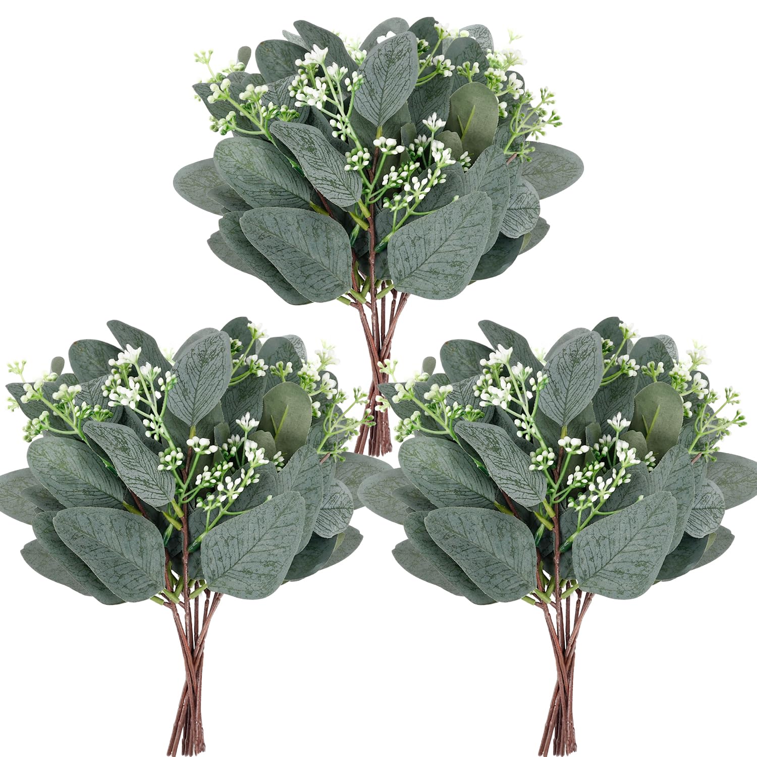 Whonline 20pcs Artificial Eucalyptus Leaves Stems with White Seeds Short Silver Dollar Artificial Flowers for Decoration Greenery Stems Plants for Flower Arrangement Wedding Bouquets Decor