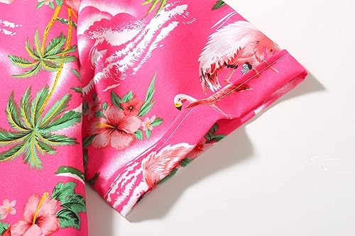 Miniatura 5 de SSLR Paquete de camisa hawaiana para hombre, camisa de manga corta con flamenco casual con botones, camisa de playa de verano