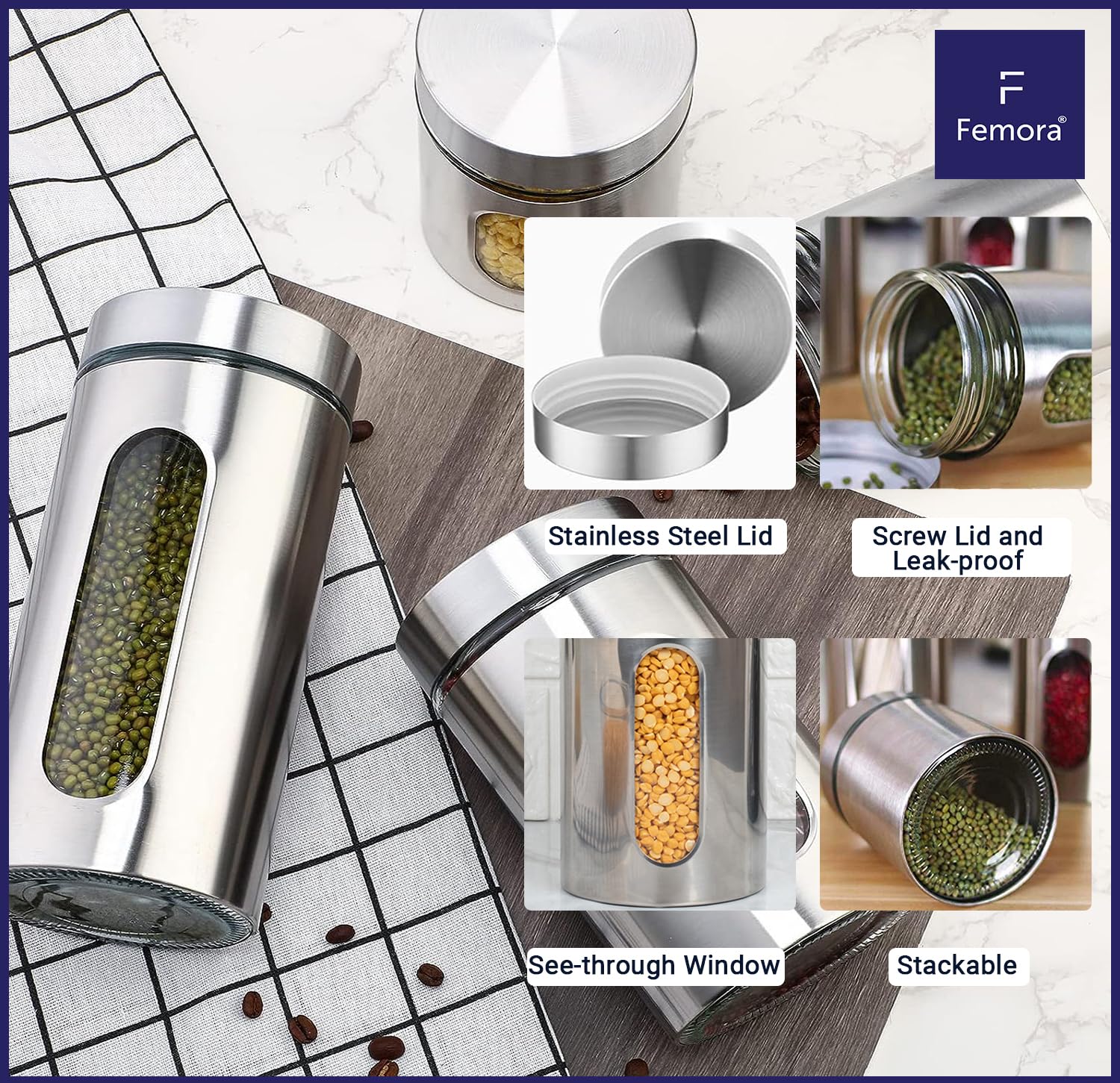 Femora Juego de 2 tarros de cristal con ventana de cristal, 700 ml, 2 unidades, repuesto de tapas