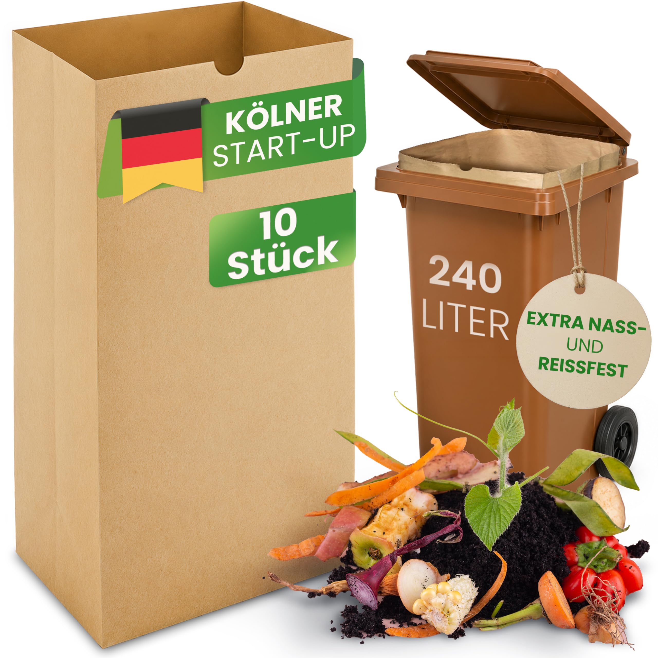 Biomüllsäcke 240L | 10 Stück | Biotonnenmüllsäcke mit optimaler Stärke & Haltbarkeit | Unsere nachhaltige Entsorgungslösung hält deine Biomülltonne madenfrei und sauber