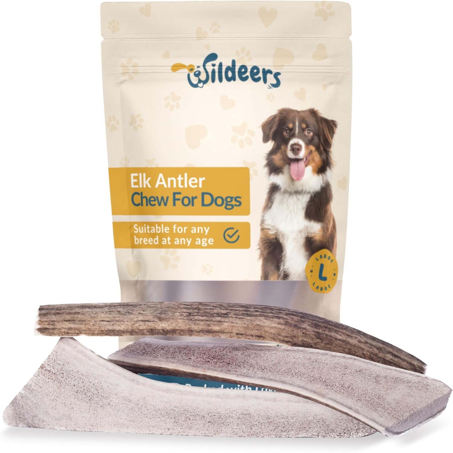 Wildeers Large Split Antlers for Dogs, 3-Pack, Made in USA, Grade A Elk Antler Dog Chews Bones for Medium and Large Breeds, 7-9 in Long, Naturally Shed, Healthy Treat