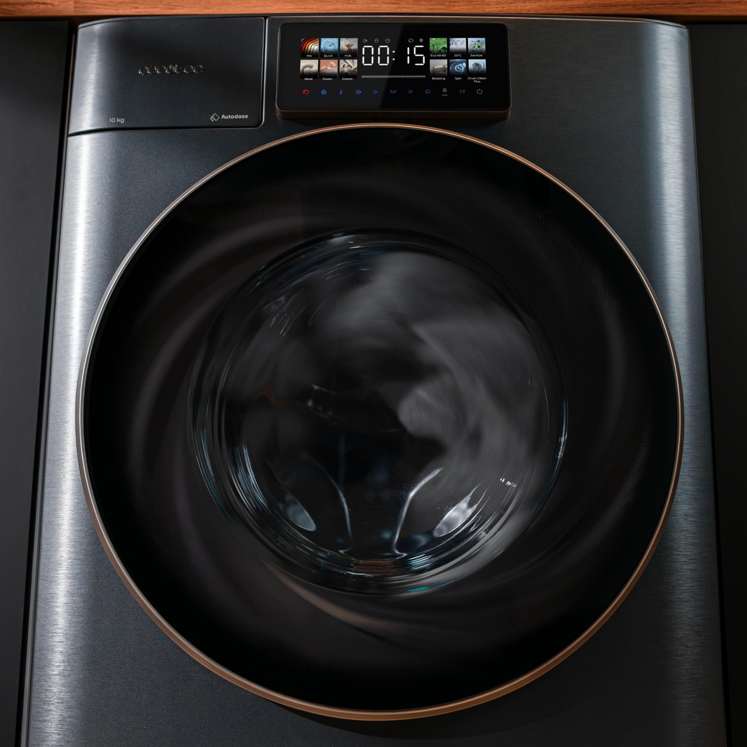 Cecotec Lavadora Carga Frontal 12Kg Bolero DressCode 12950 Autodose Direct Drive 3D Steel. 1400RPM, 13 Programas, Motor Direct Drive, Diseño Core Matrix Screen 9,2" y Core Body, Funciones Inteligentes
