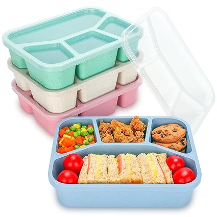Meal Prep Container Microwave Safe, 4 Pack Bento Lunch Box, 4-Compartment Snack Container for School Work Travel, Lunch Containers for Adults, Bento Box for Kids, Reusable Dishwasher Safe