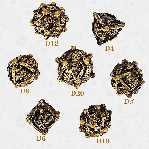 Miniatura 10 de DND - Juego de dados de metal, UBEUCK 7 piezas de dados de metal DND para cajas de juegos de mesa de Calabozos y Dragones (verde engranaje)