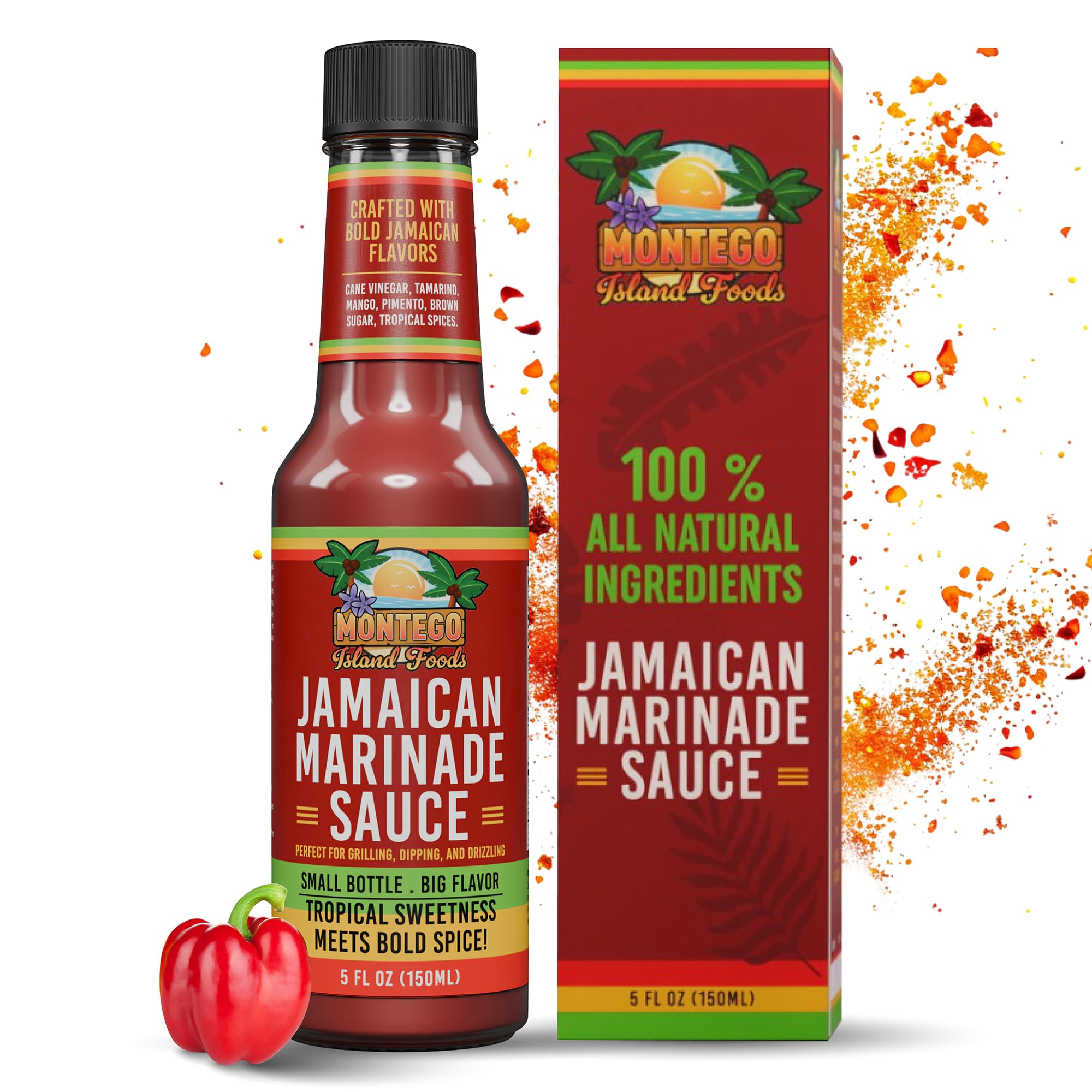 Montego Island Foods Jamaican Marinade Sauce – Bold Island Flavor with All-Natural Ingredients: Tamarind, Mango, Plump Juicy Raisins, Scotch Bonnet