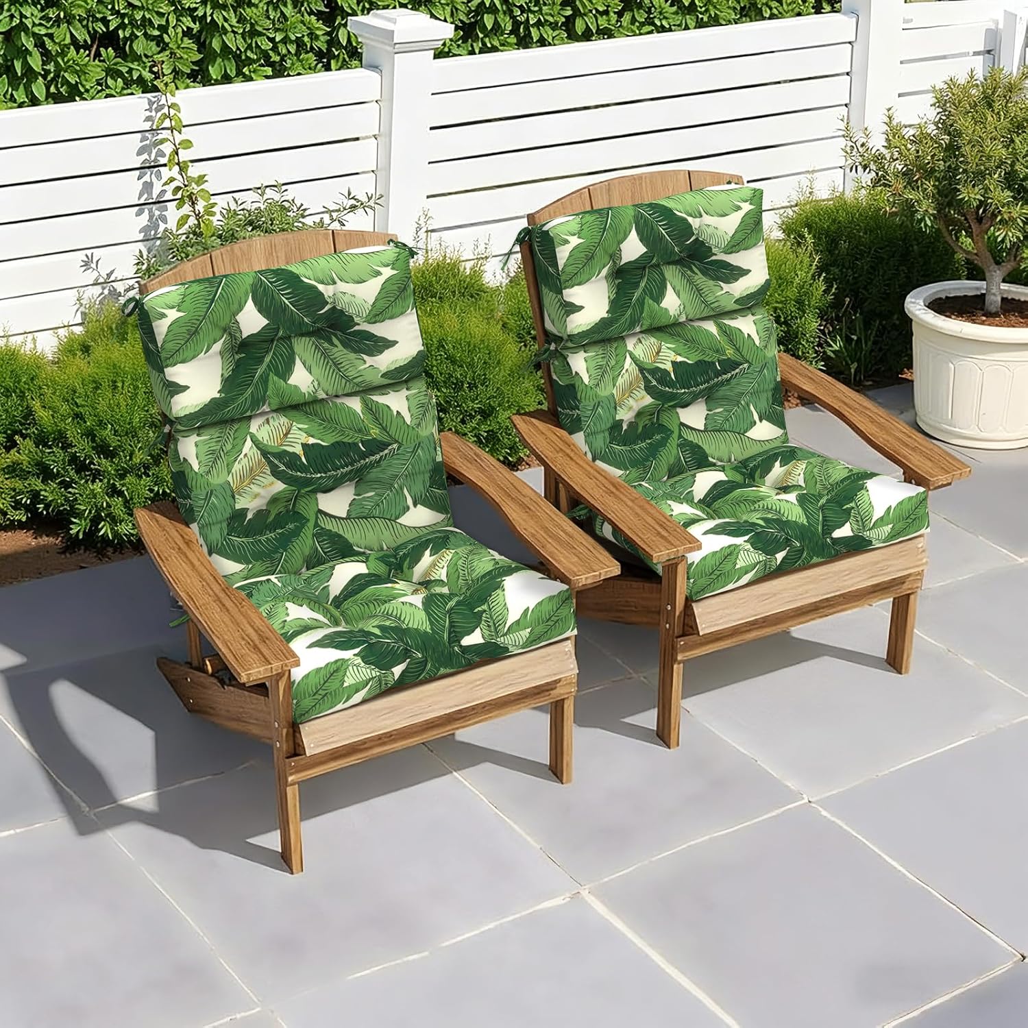 LVTXIII Outdoor Seat/Back Chair Cushion Patio Tufted High Back Cushion, Seasonal Replacement Rocking Chair Cushion with Ties (22” W x 20D”, Set of 2, Swaying Palms Green)
