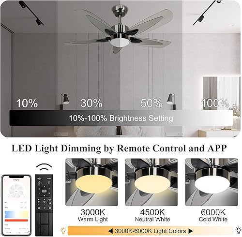 Miniatura 10 de Ventilador de techo con control remoto de luz, ventilador de techo regulable de 42 pulgadas para interiores y exteriores, para dormitorio, porche,