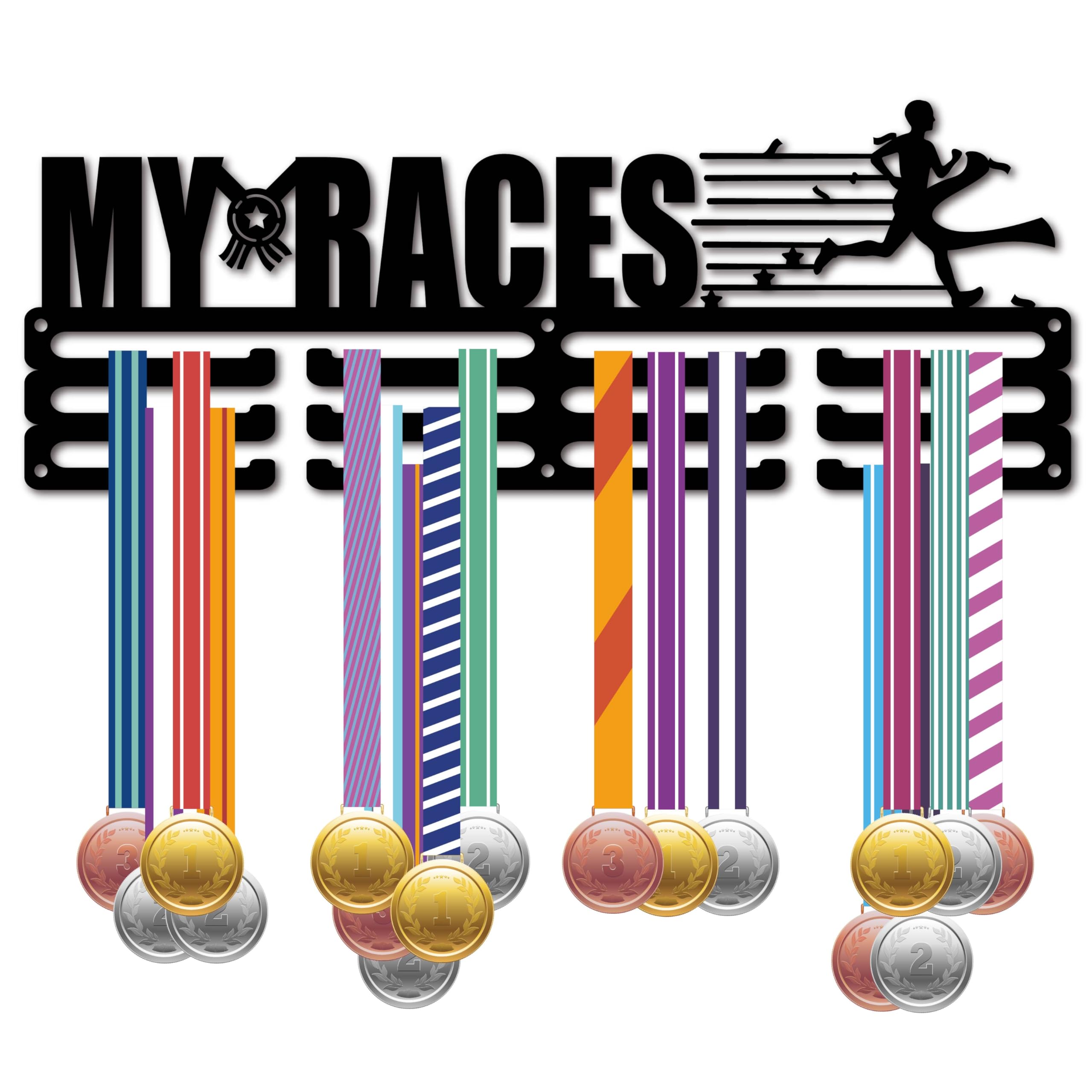 CREATCABIN My Races - Perchas de medallas para correr, soporte de metal para colgar medallas deportivas, premios de atleta, decoración de pared de hierro, más de 60 medallas para correr, nadar,