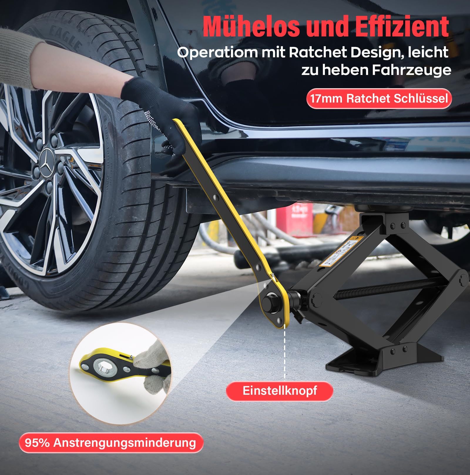IMAYCC 2.5T Wagenheber,Universelle Scherenwagenheber für Mercedes Benz Auto mit 2Pcs Gummiauflage, Tragbarer Wagenheber mit Radmutternschlüssel, Auto-Notfallset für Mercedes Benz Serie SUV MPV