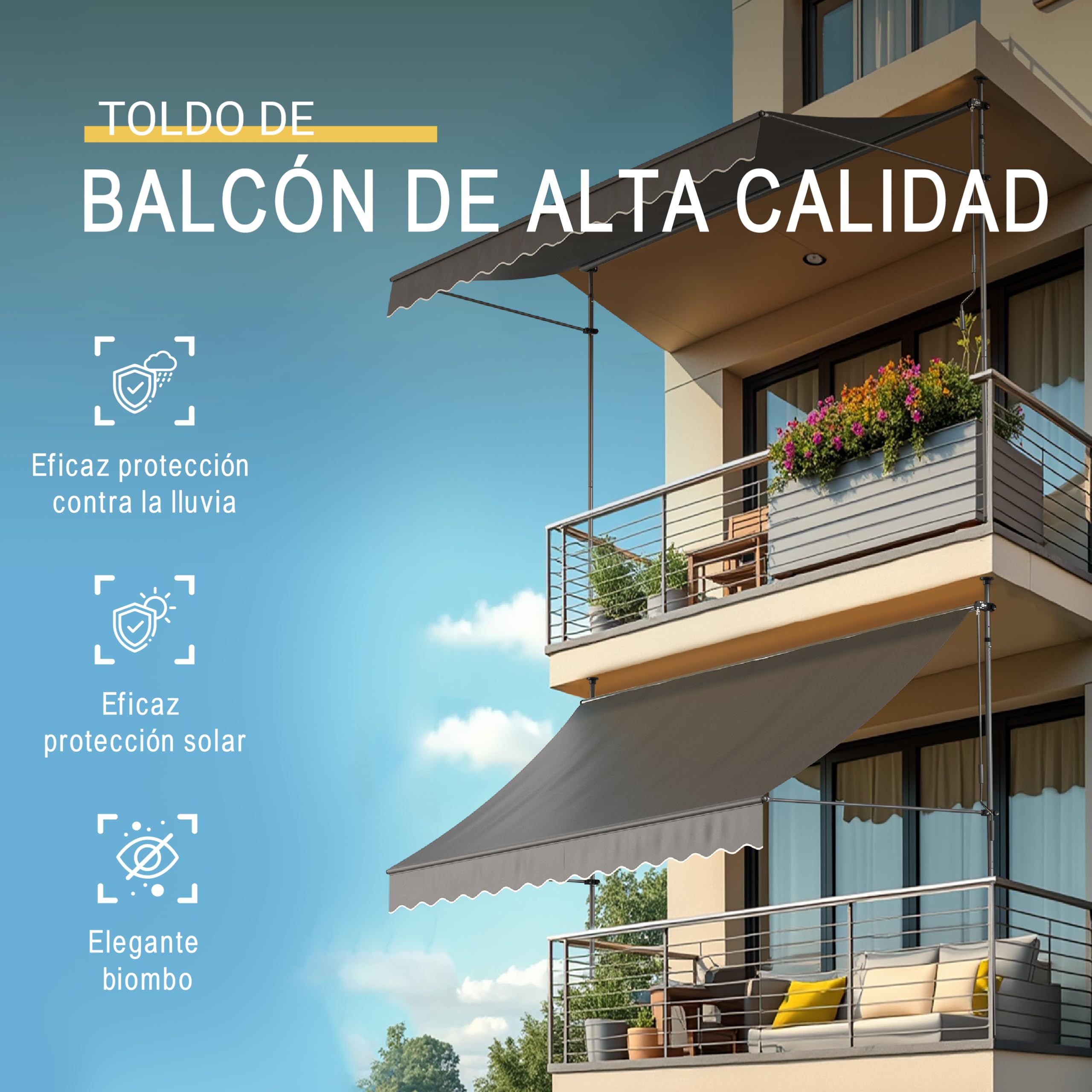 Sol Royal Toldo de Pinza sin Taladrar con Manivela Resistente a Rayos UV | 1,5m de ancho antracita protección solar balcón terraza de pie para pinzar marquesina enrollable agujeros parasol BM3